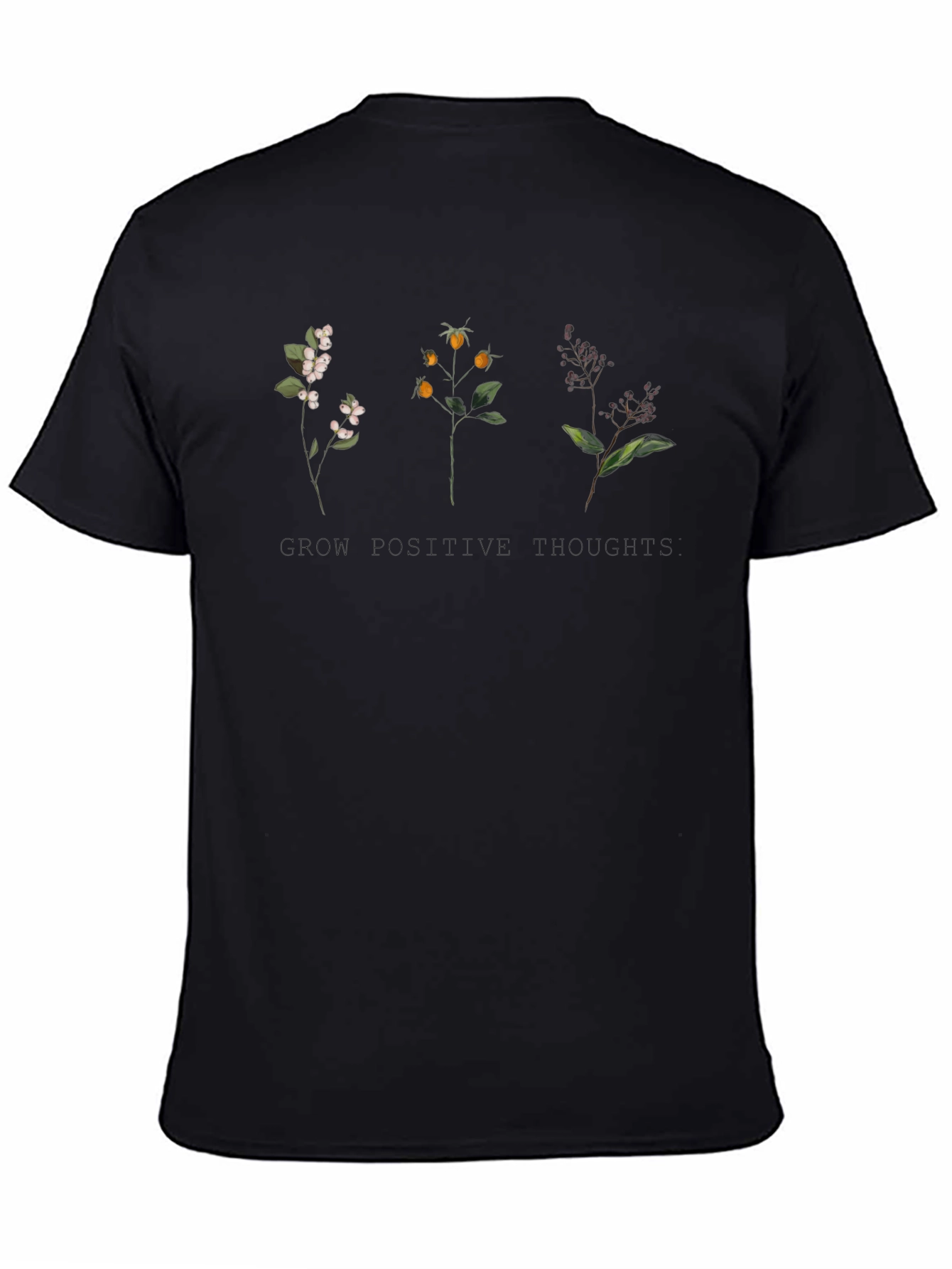 Black Grow Positive Thoughts Floral Tee - Soft Cotton Comfort view 4