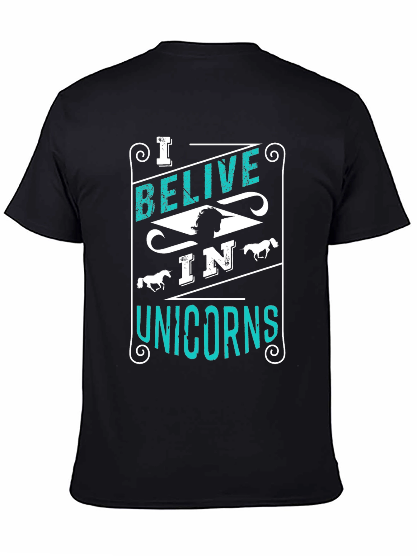Black Believe in Unicorns Graphic Tee - Black Cotton Shirt view 4