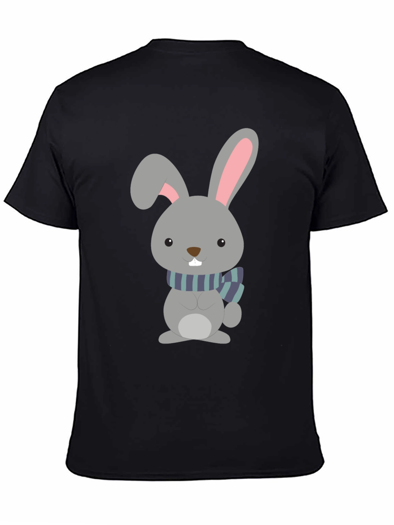 Cute Cartoon Rabbit Graphic Tee - Unisex Black T-Shirt - 4