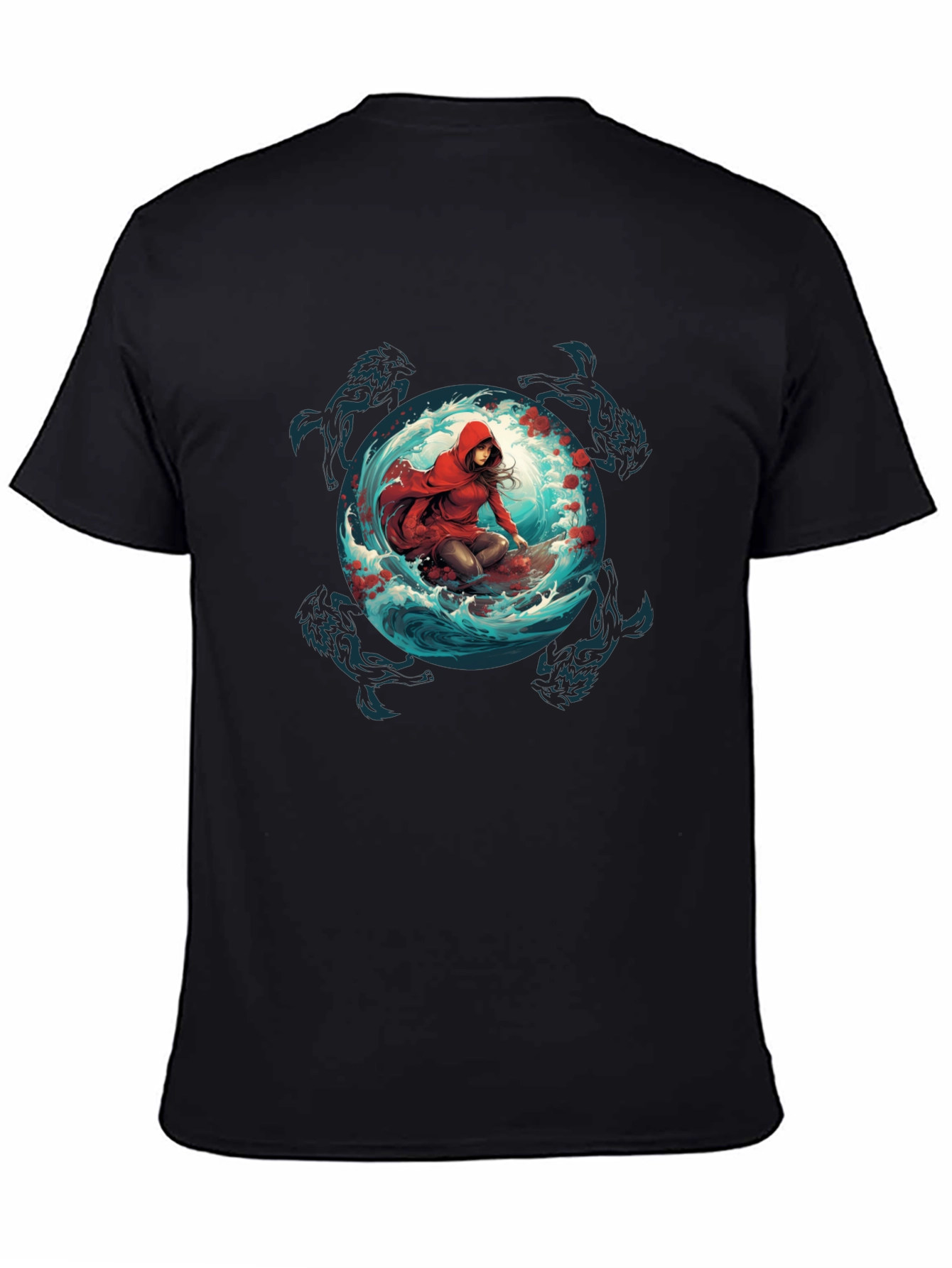 Black Red Riding Hood Wolves T-Shirt - Unique Graphic Tee view 4