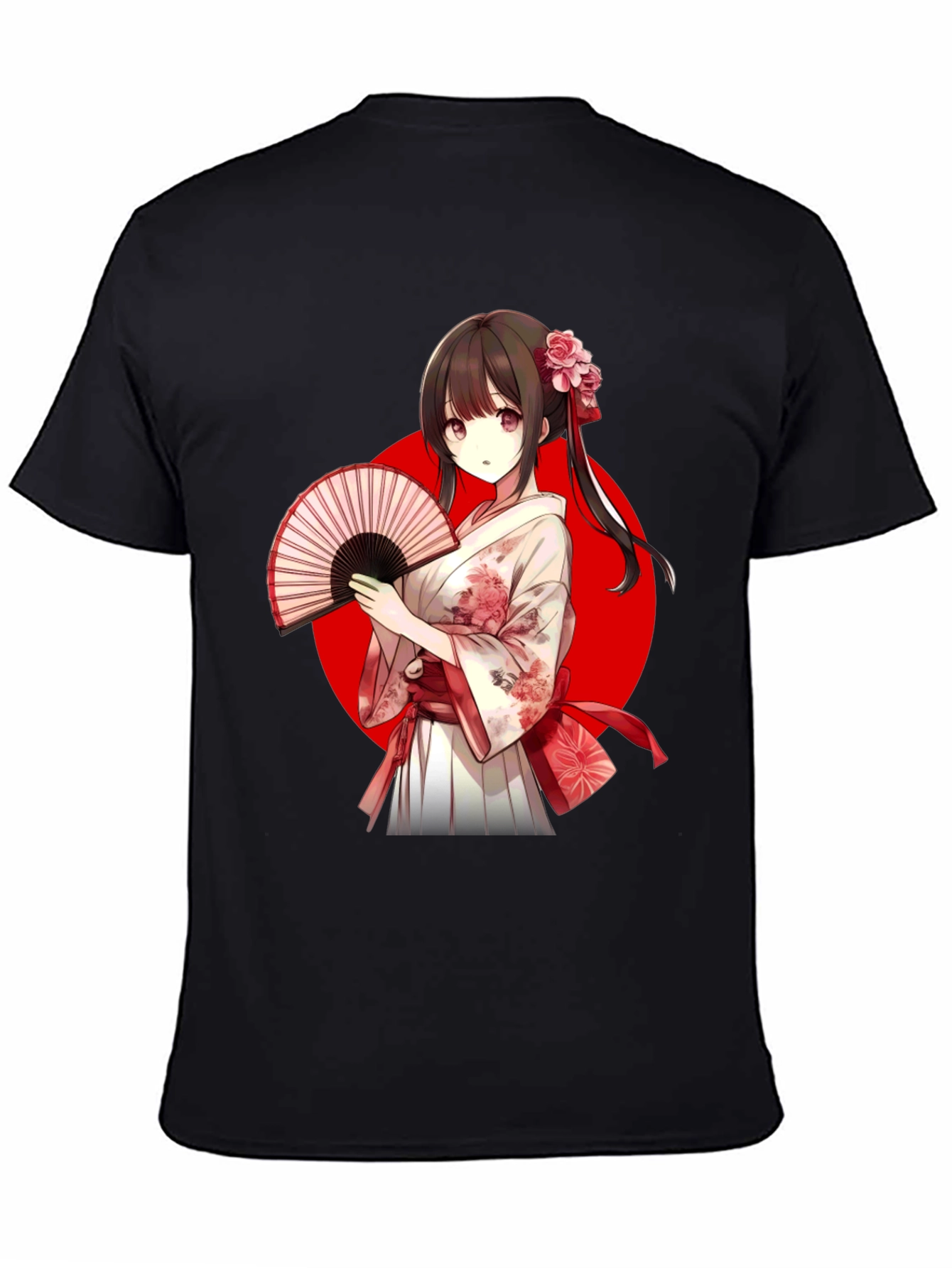 Black Anime Girl Kimono T-Shirt view 4