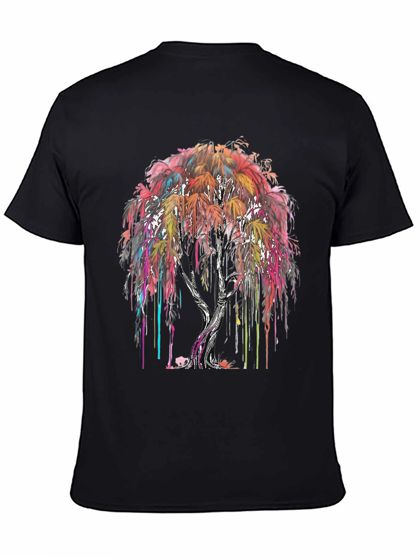 Black Colorful Drip Tree Graphic T-Shirt view 4