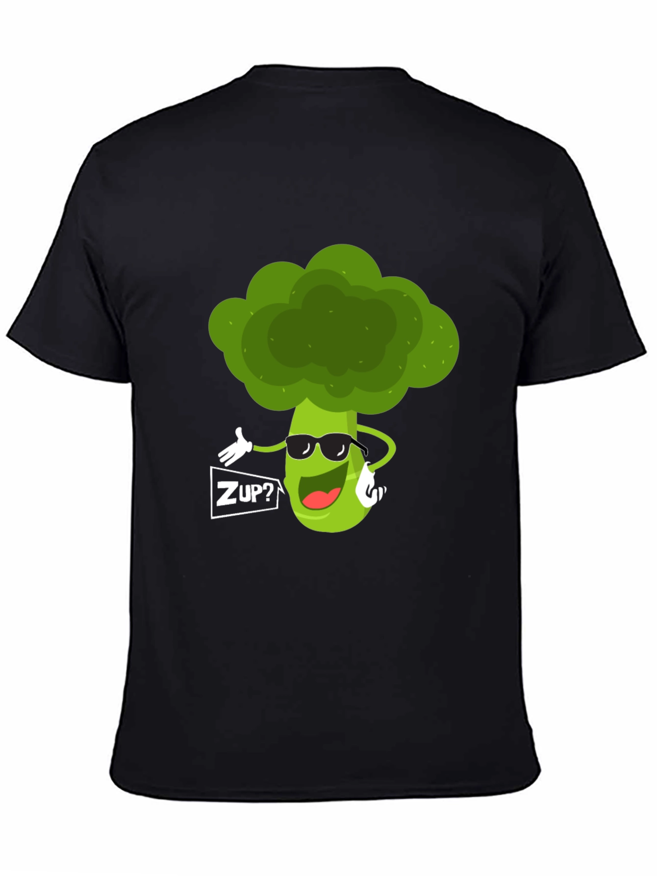 Black Funny Broccoli Graphic T-Shirt - "ZUP?" Design view 4