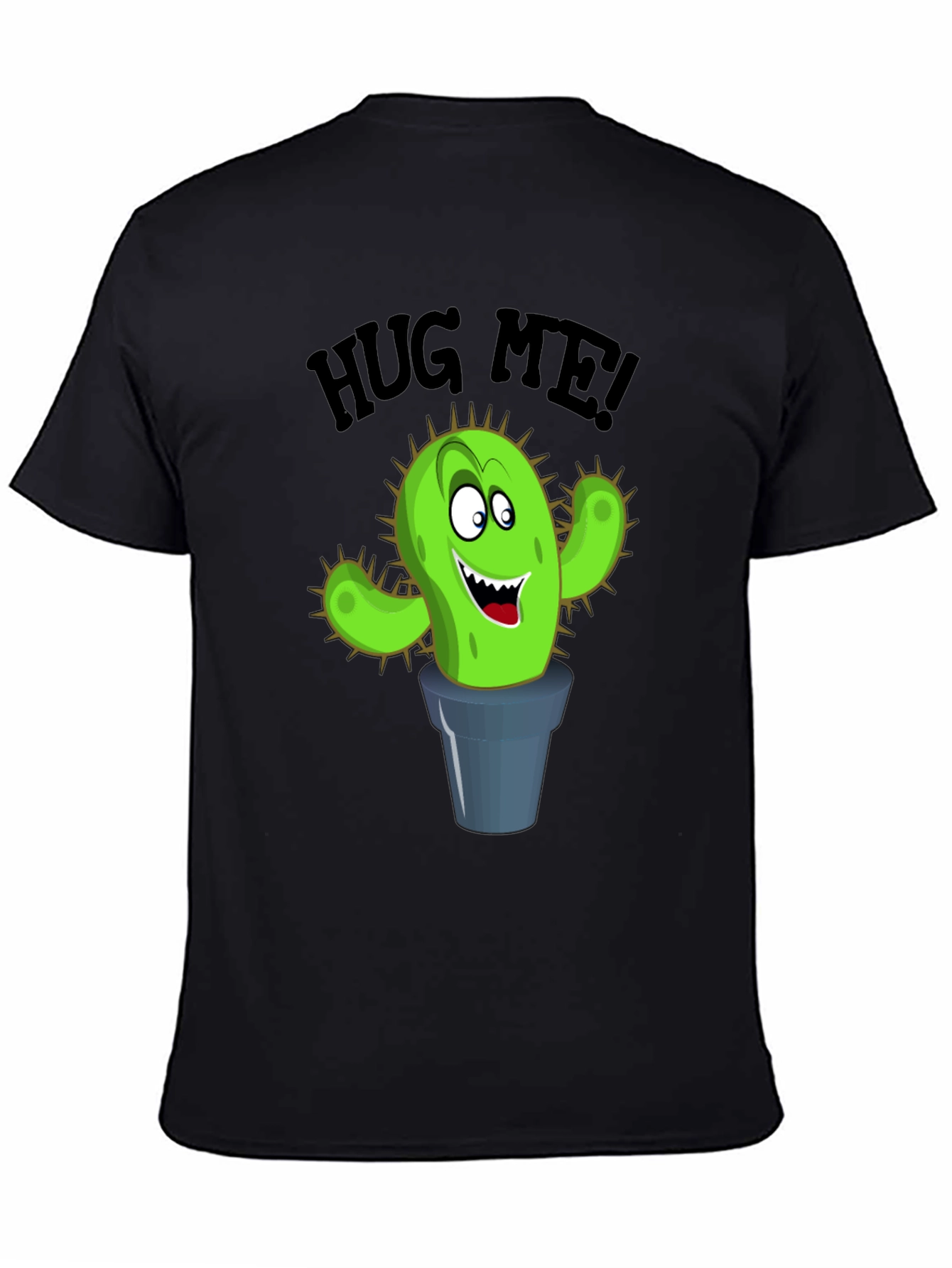 Black Hug Me Cactus Graphic T-Shirt - Funny Novelty Tee view 4