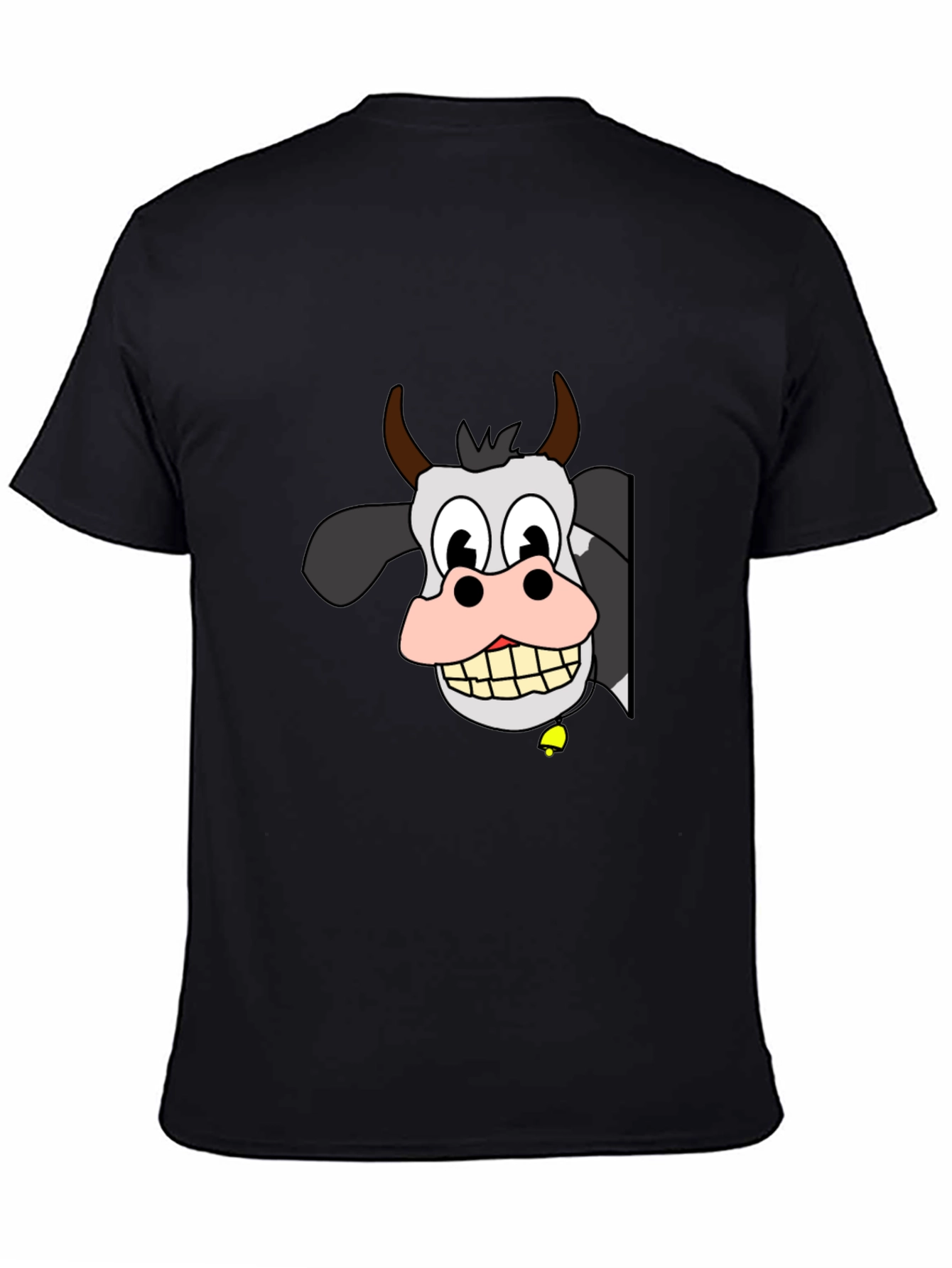 Black Funny Cow Cartoon Black T-Shirt view 4