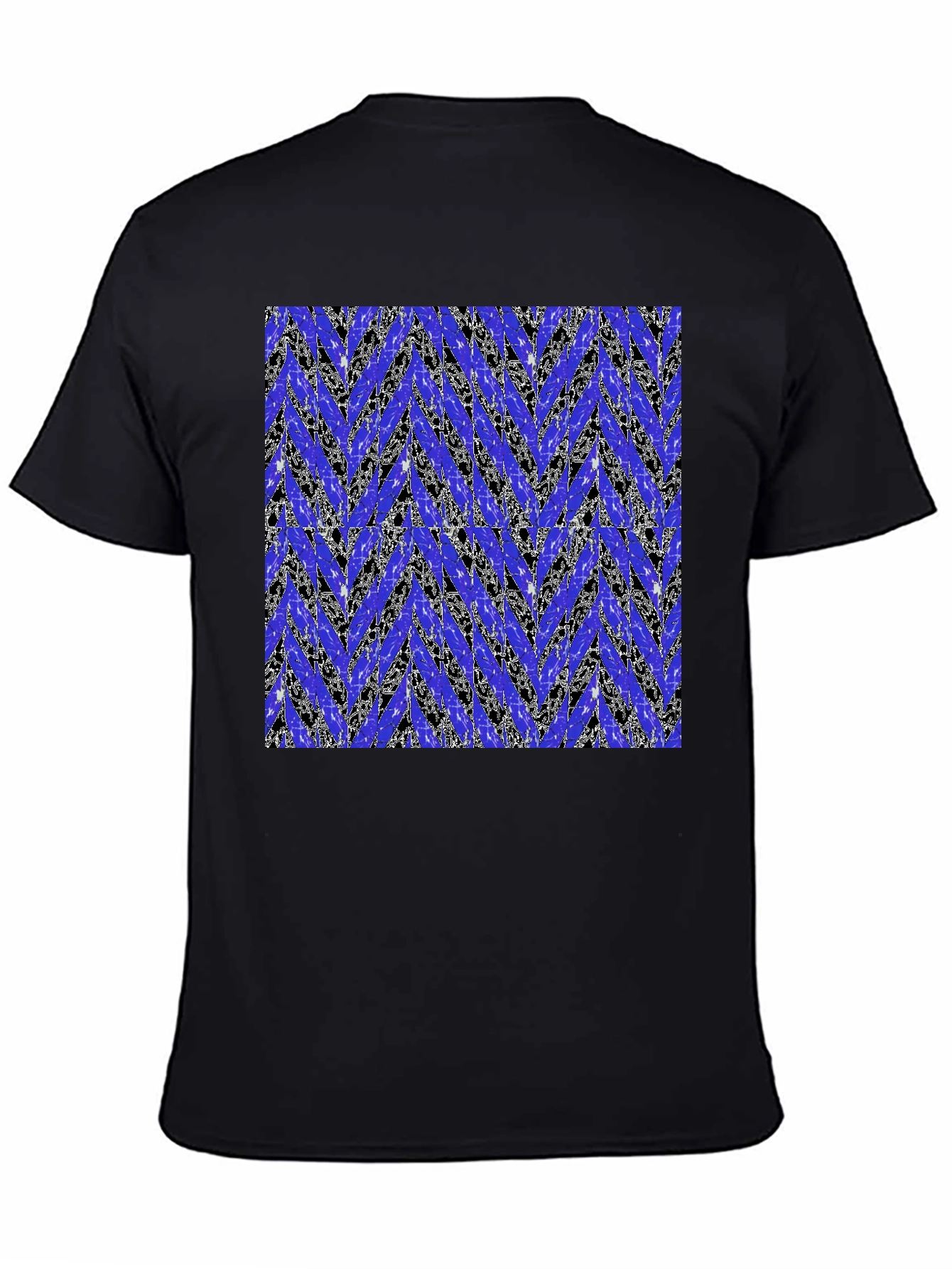 Black Abstract Blue Chevron Print Men's Black T-Shirt view 4