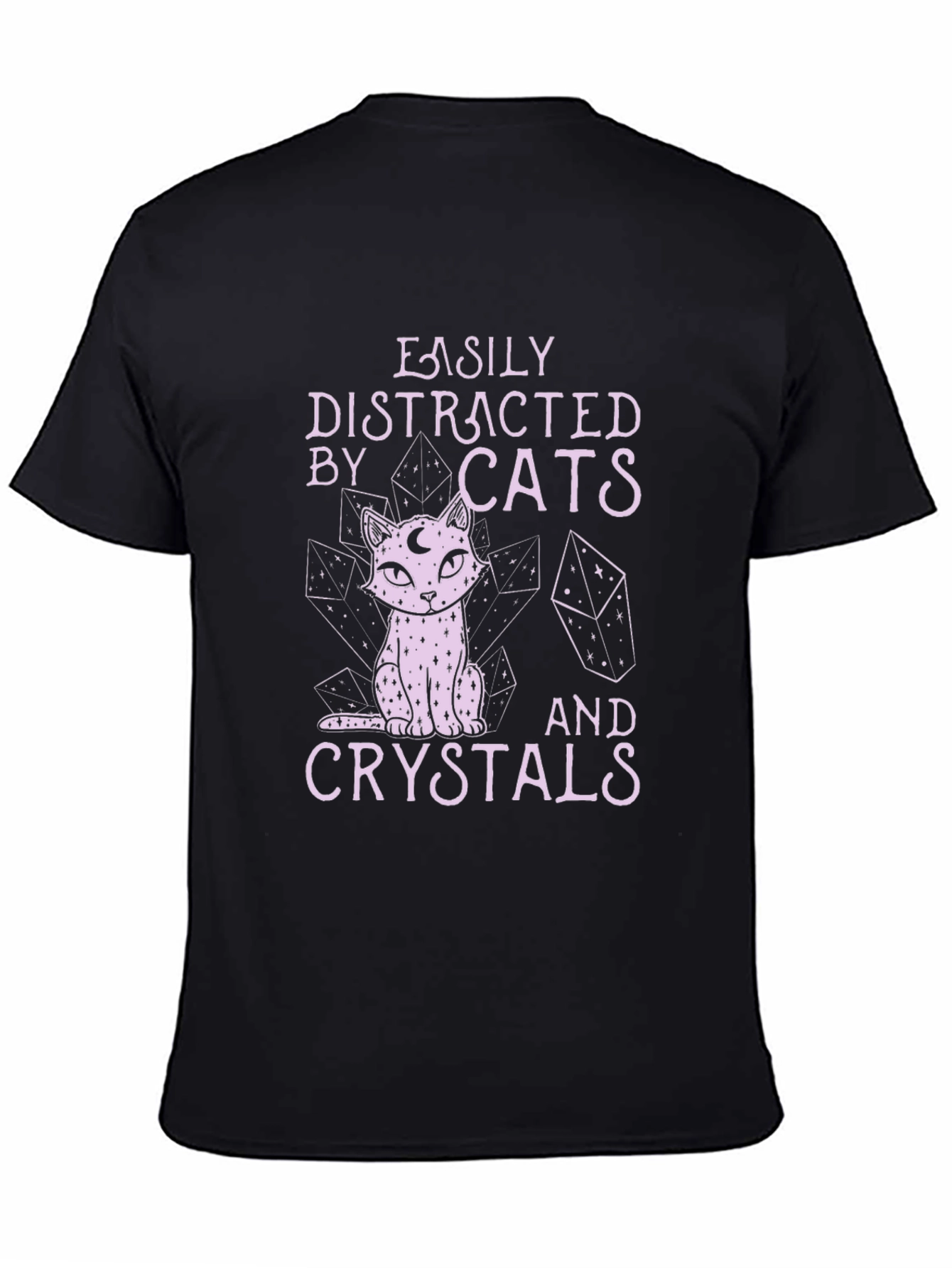 Black Easily Distracted by Cats and Crystals T-Shirt view 4