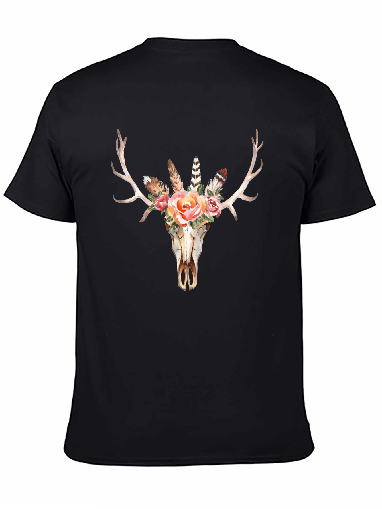 Black Boho Skull Graphic Tee - Men's Black T-Shirt view 4