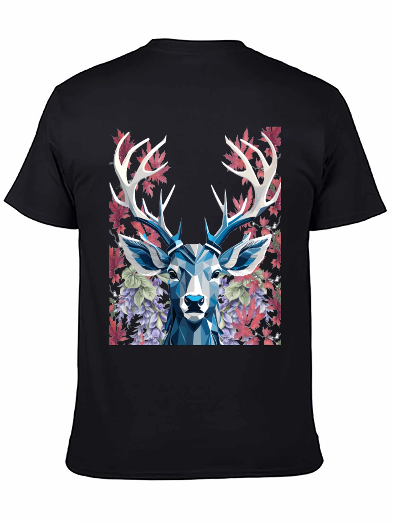 Black Geometric Deer Floral Graphic T-Shirt view 4
