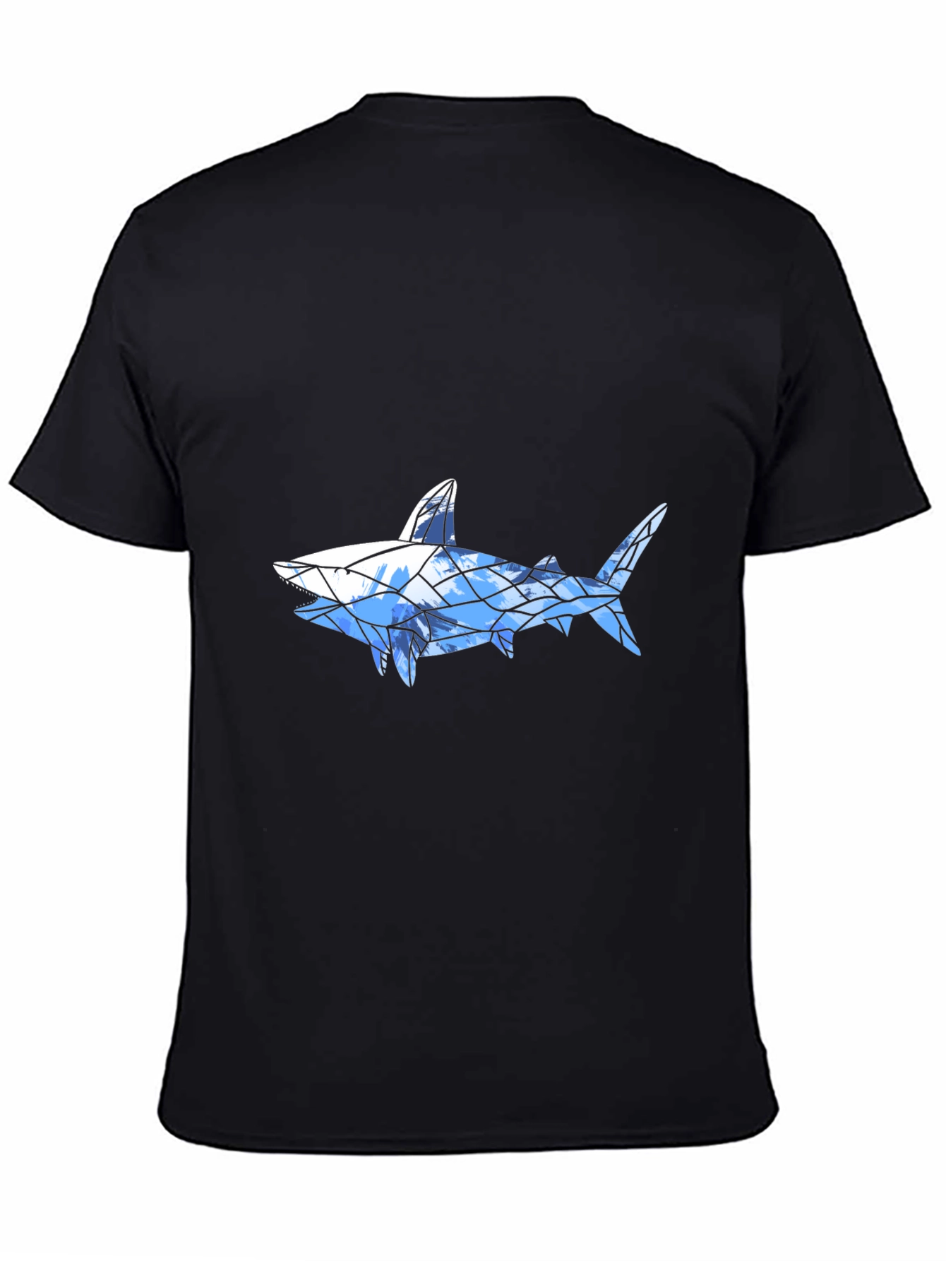 Black Geometric Shark Graphic Tee - Black Cotton Blend view 4