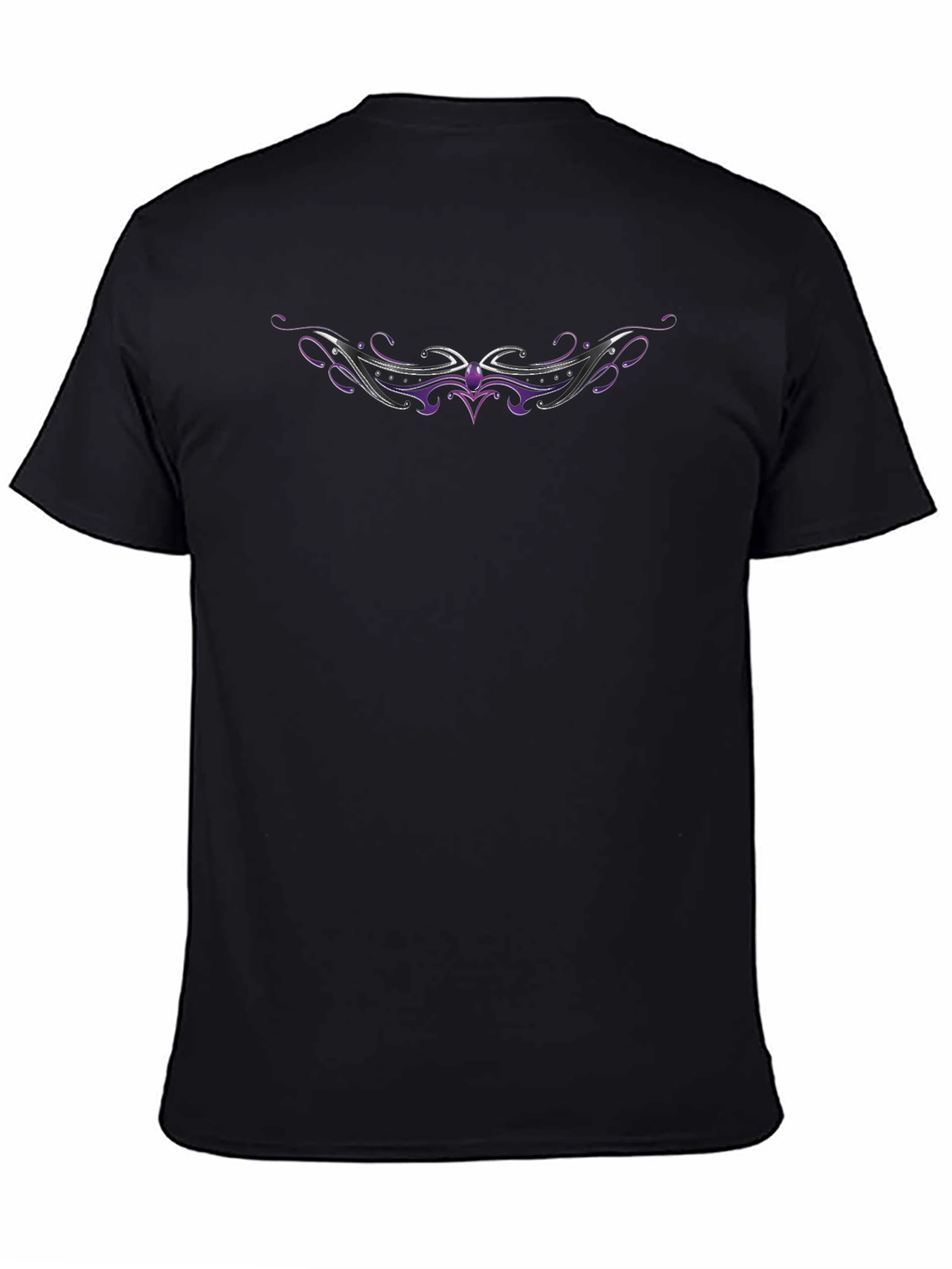 Black Men's Black T-Shirt with Purple & Silver Graphic Design view 4