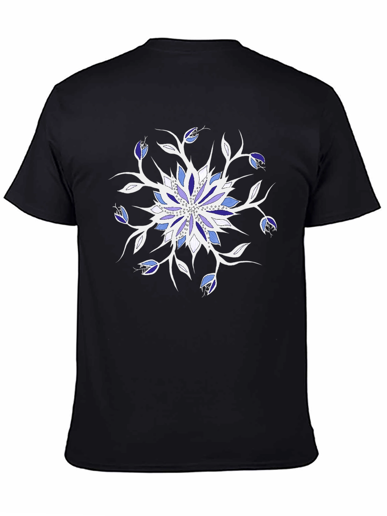 Black Floral Mandala Graphic Tee - Black Cotton Casual Top view 4