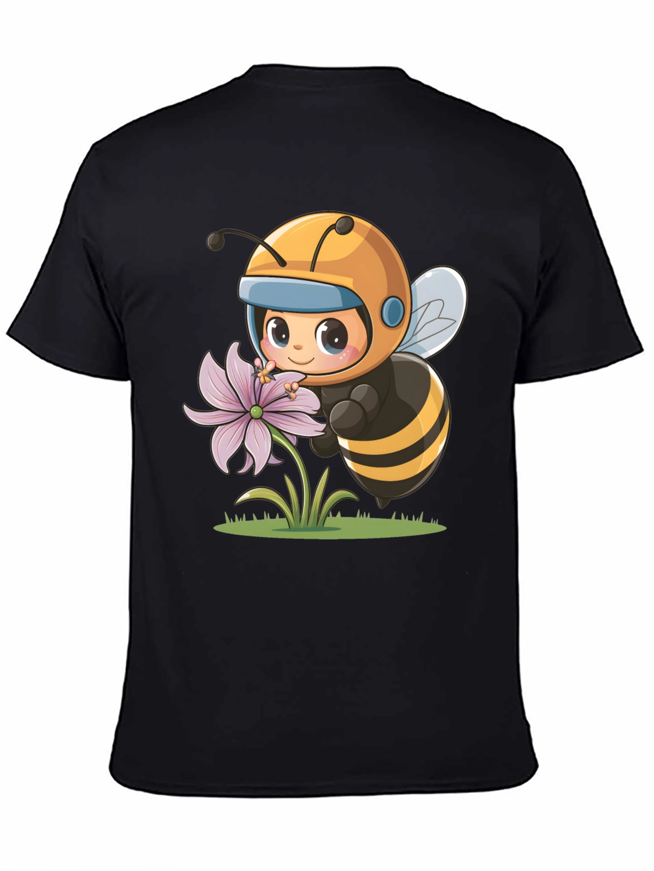 Black Cute Bee & Flower Graphic Tee view 4