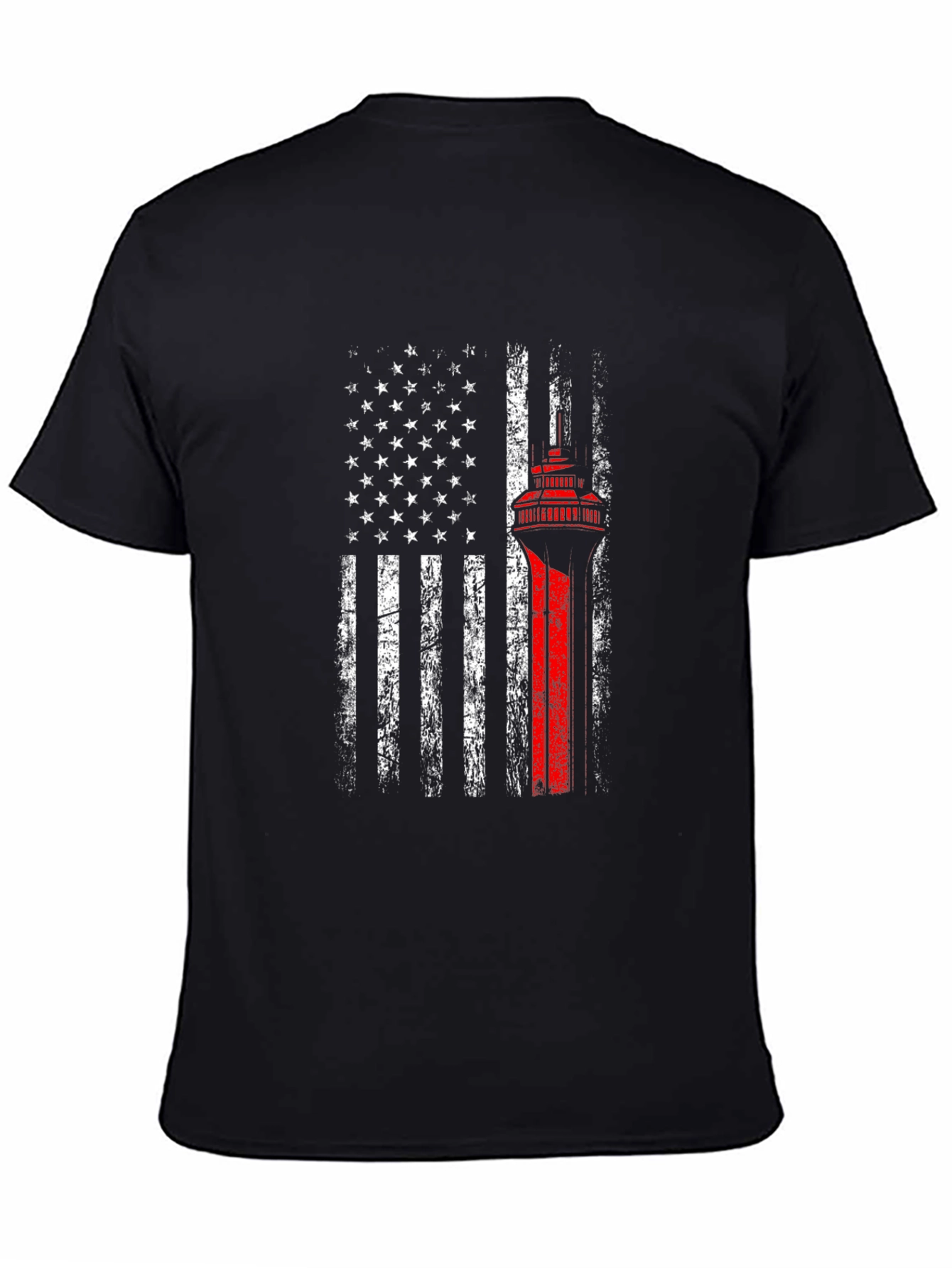 Black American Flag Space Needle Patriotic T-Shirt view 4