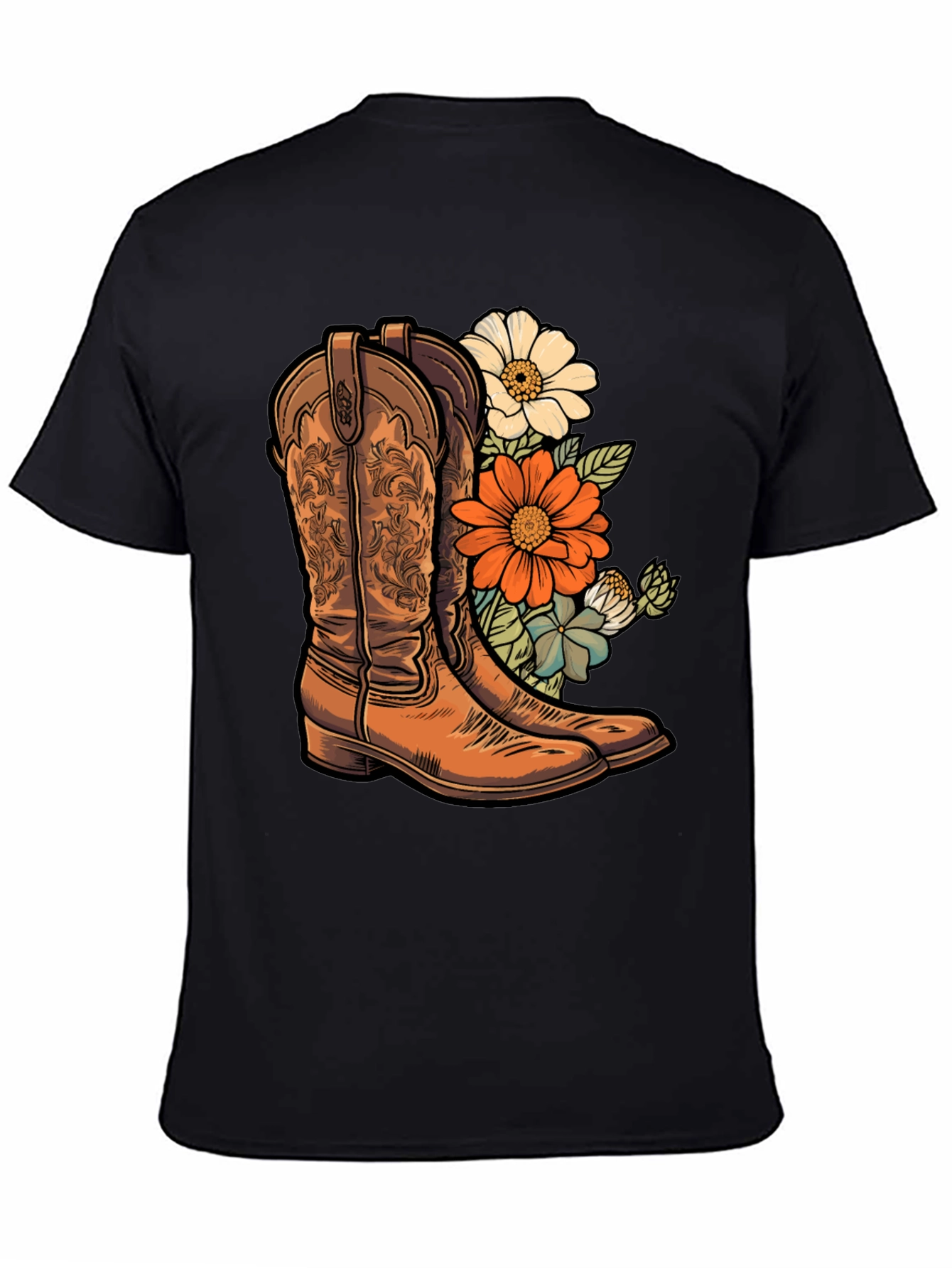 Black Cowboy Boots & Floral T-Shirt - Western Style Tee view 4