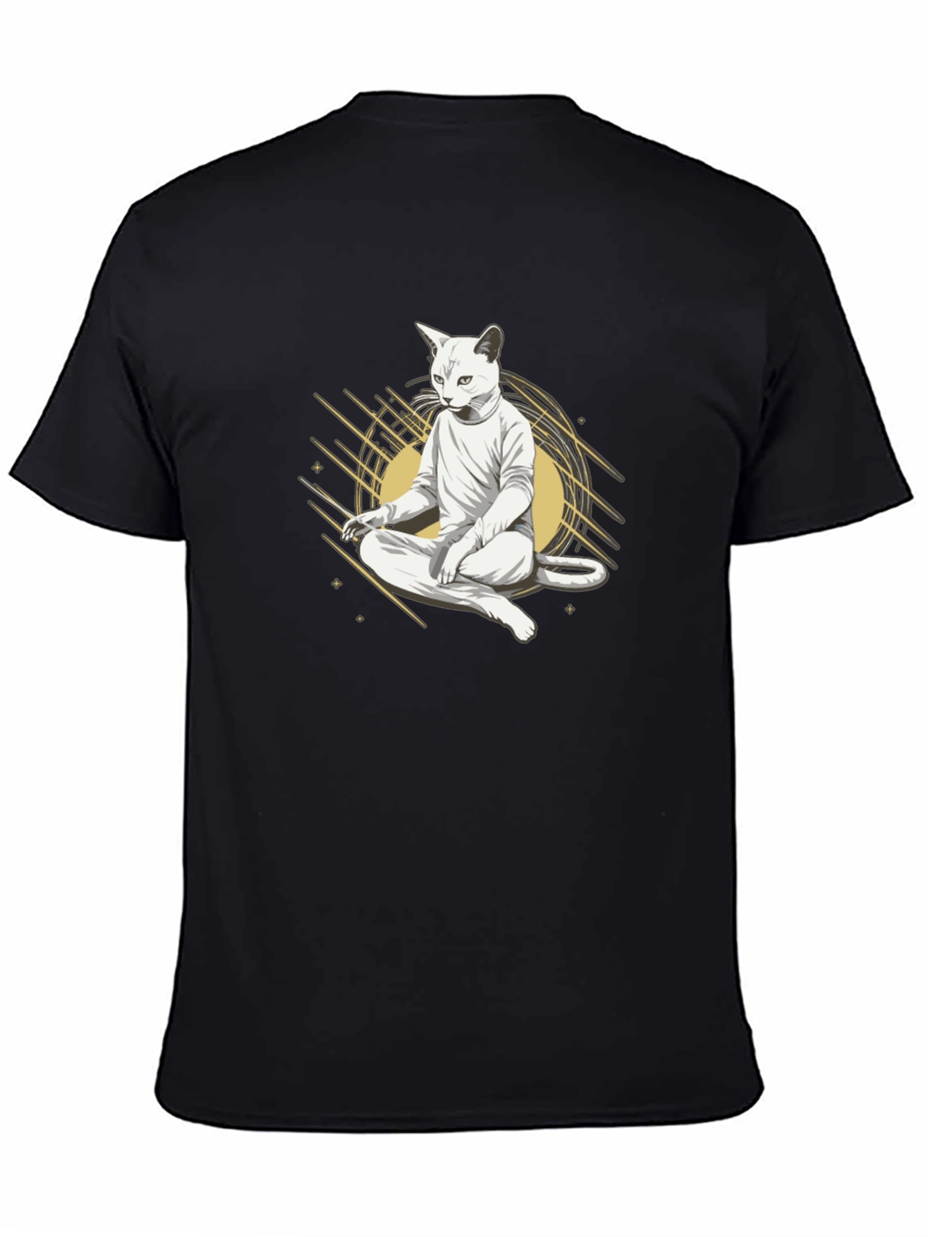 Black Zen Cat Meditation T-Shirt - Black Cotton Tee view 4