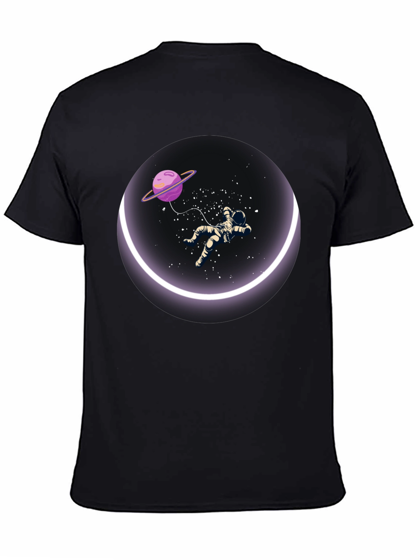 Black Astronaut in Space T-Shirt - Round Design view 4