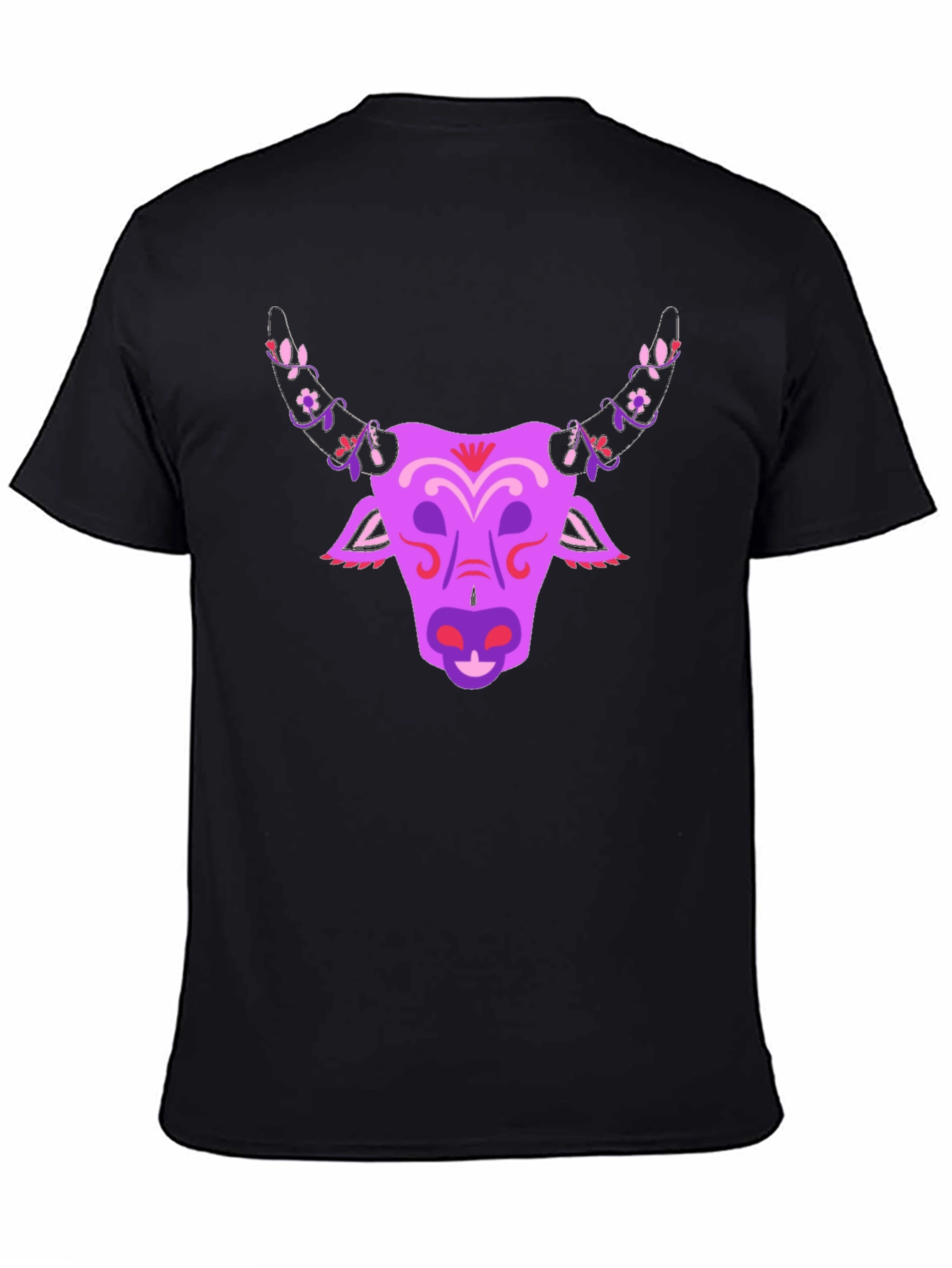 Black Floral Bull Graphic T-Shirt - Unique Design view 4