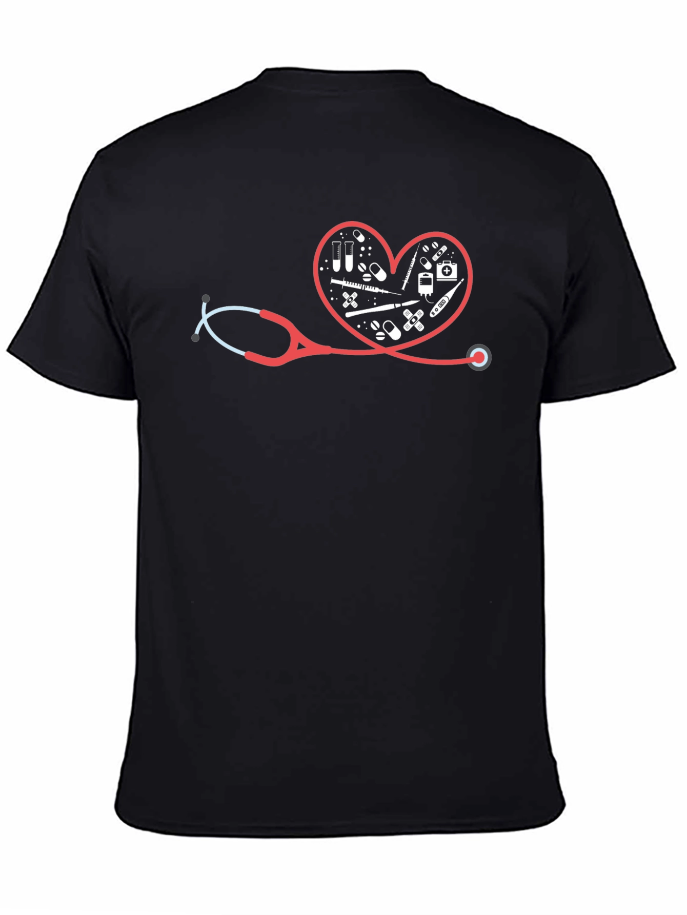 Black Healthcare Heartbeat Graphic T-Shirt view 4