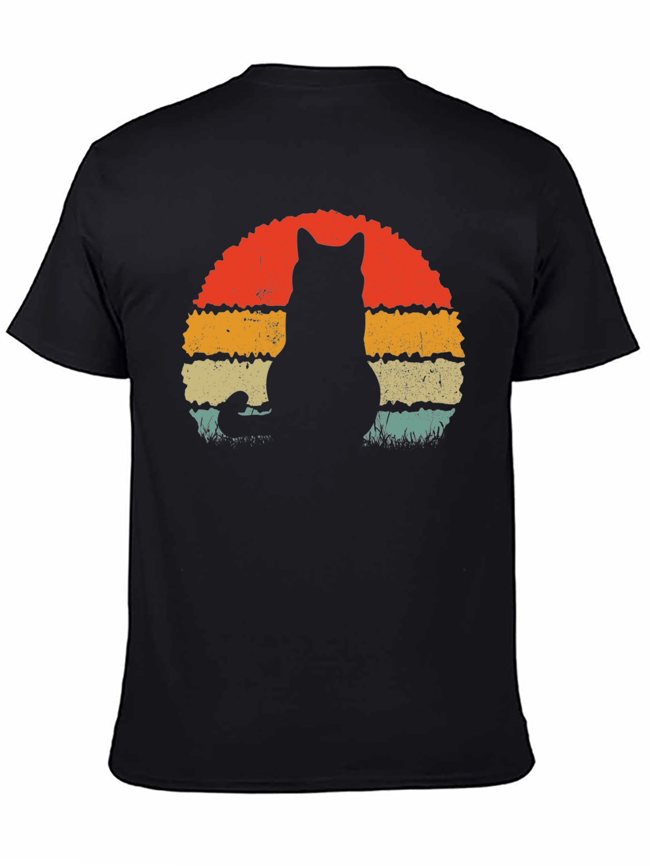 Black Retro Cat Silhouette T-Shirt view 4