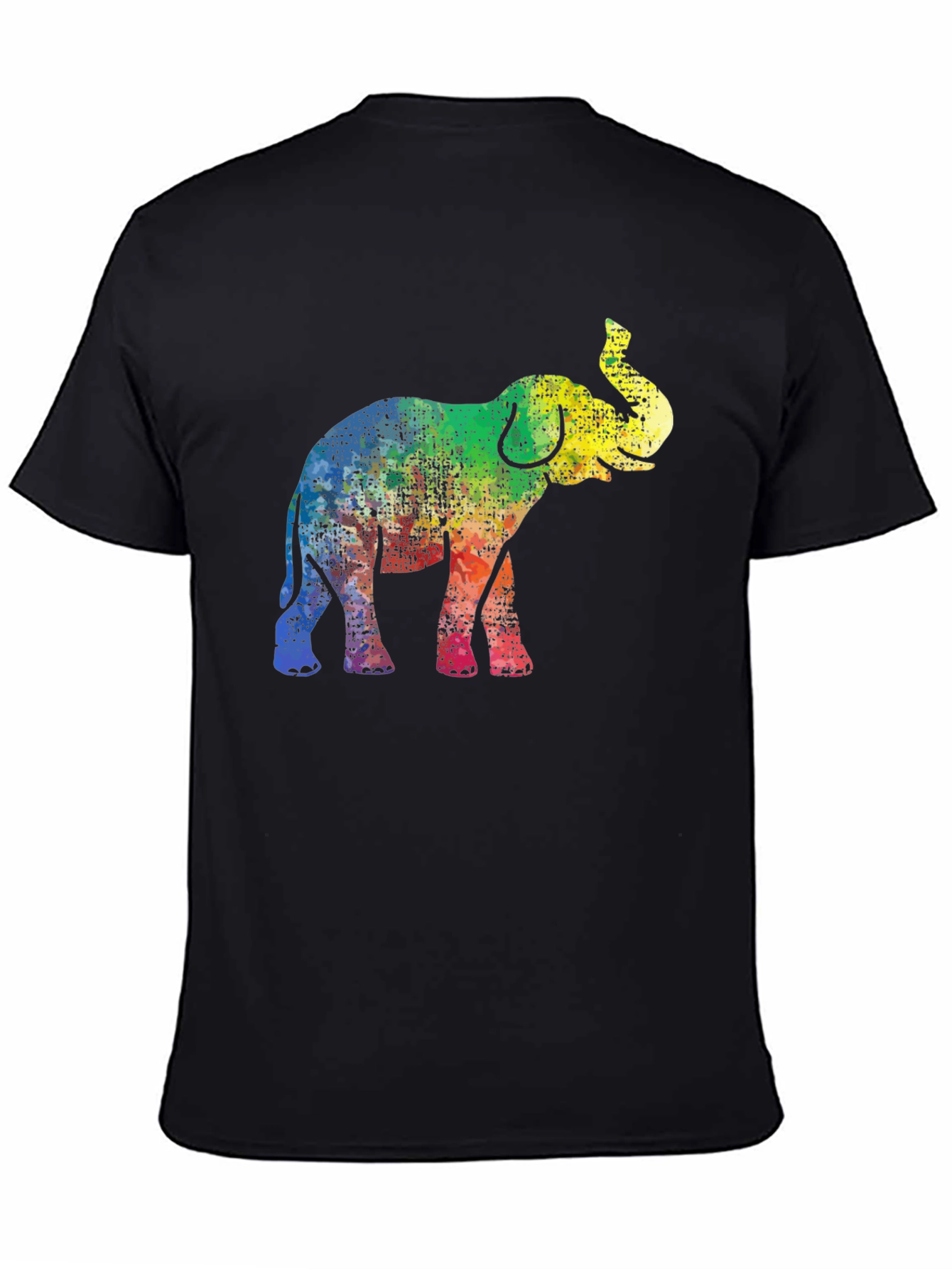 Black Rainbow Elephant Graphic Tee - Black Cotton T-Shirt view 4