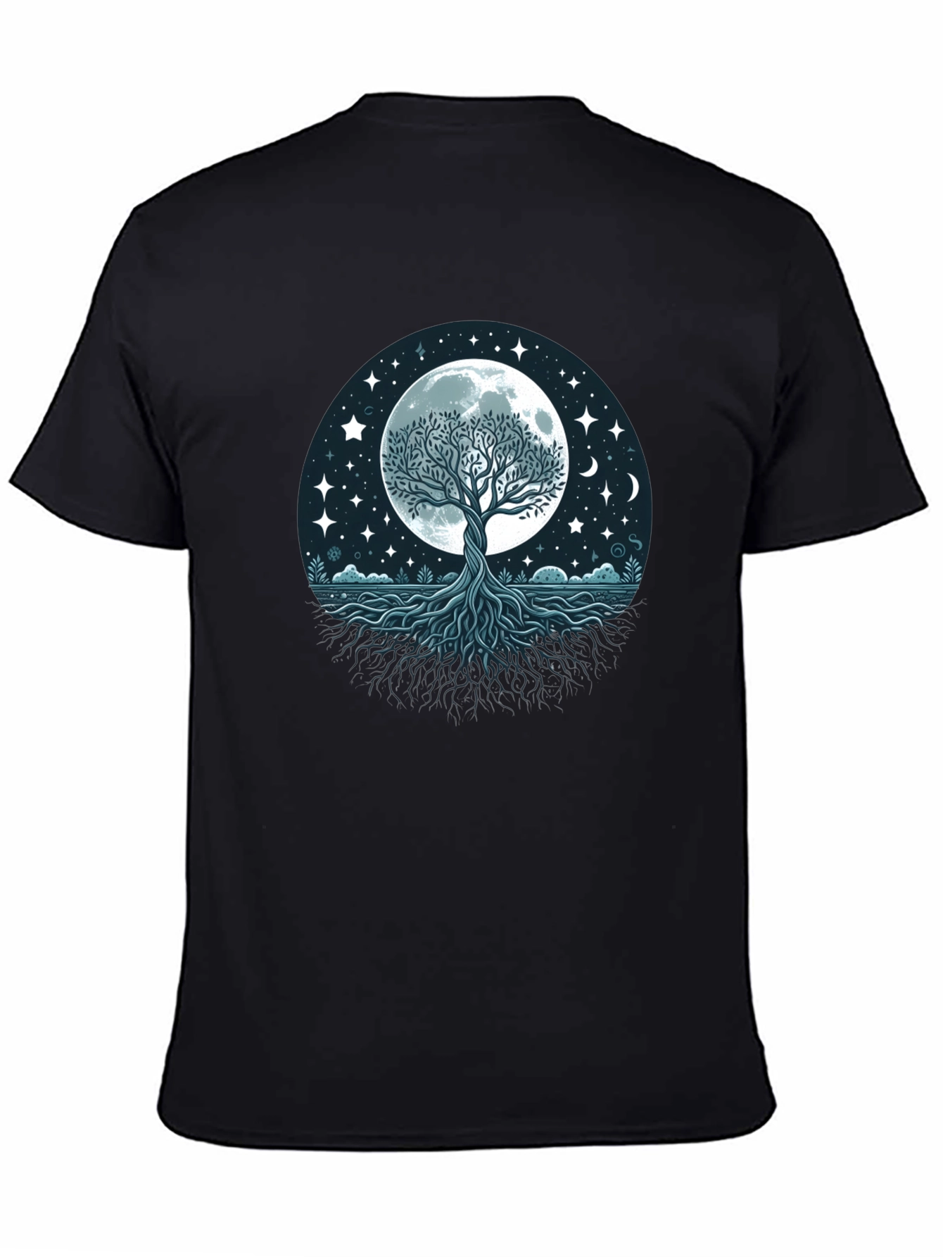 Black Mystic Tree of Life Moon Graphic Tee - Black Cotton Shirt view 4