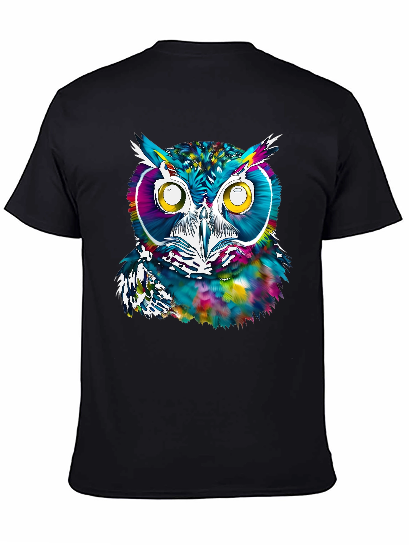 Black Colorful Owl Graphic Print T-Shirt view 4