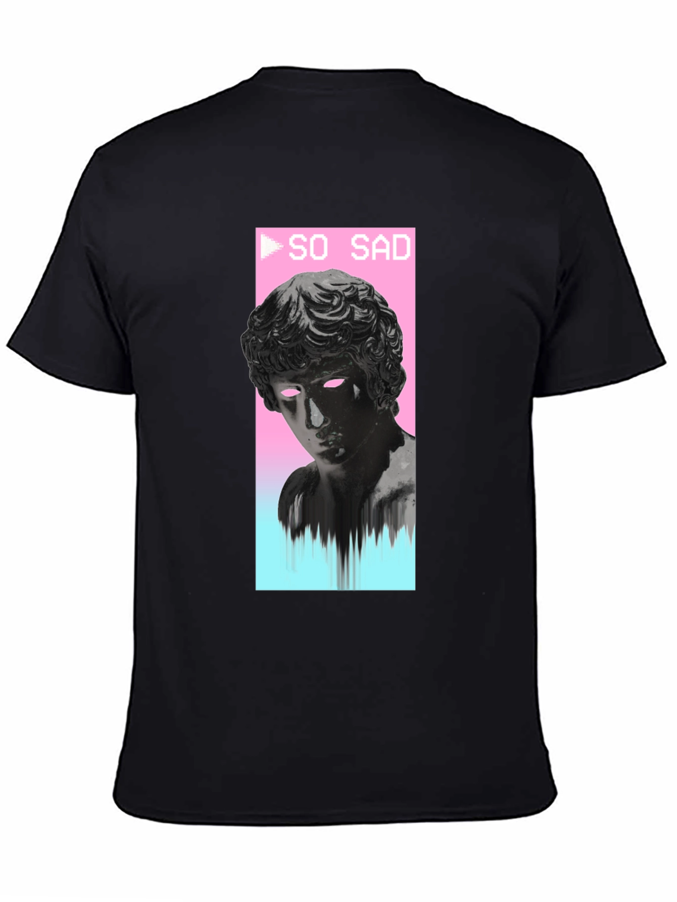 Black So Sad Vaporwave Aesthetic Black T-Shirt view 4
