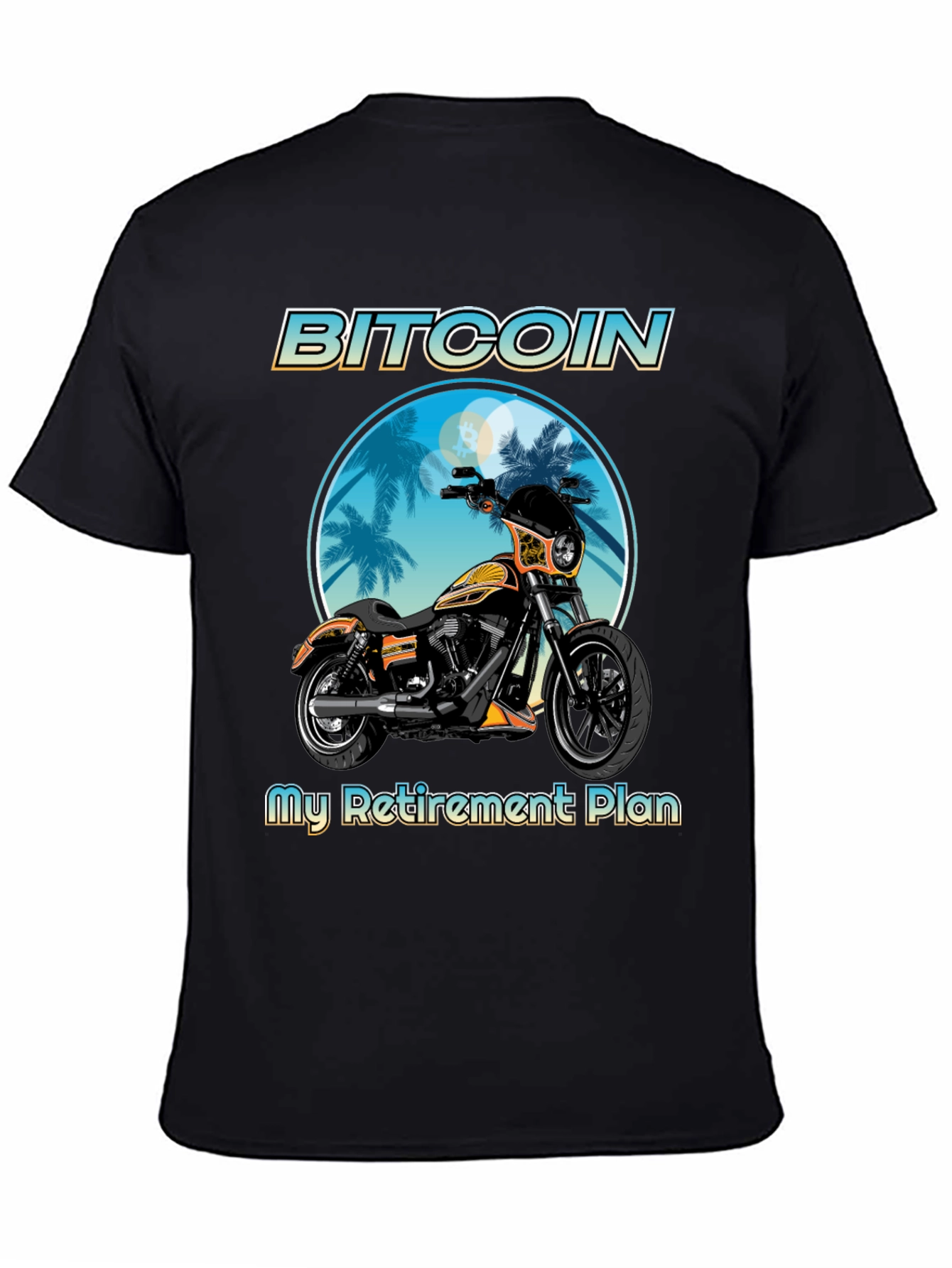 Black Bitcoin Motorcycle Retirement Plan T-Shirt view 4