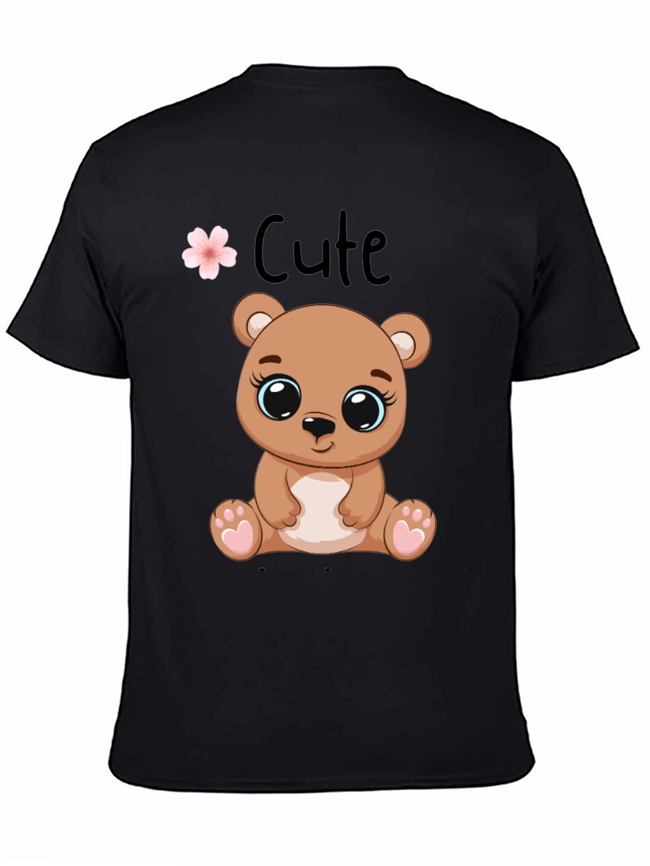 Black Cute Bear Graphic Tee - Black Cotton T-Shirt view 4