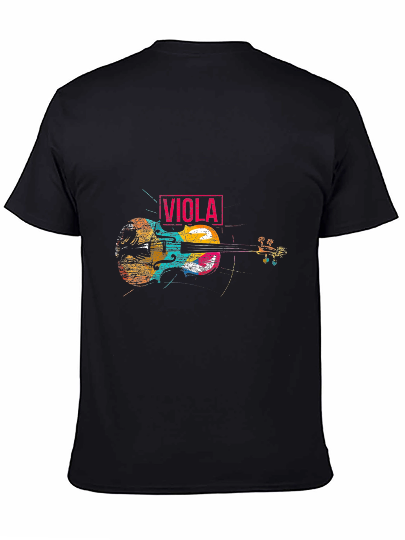 Black Viola Music T-Shirt - Colorful Violin Design view 4