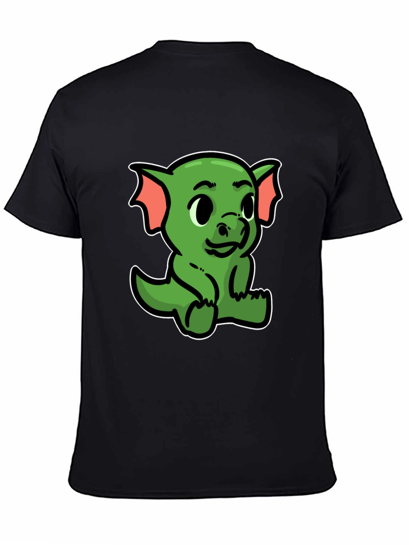 Black Cute Green Dragon Cartoon Black T-Shirt view 4