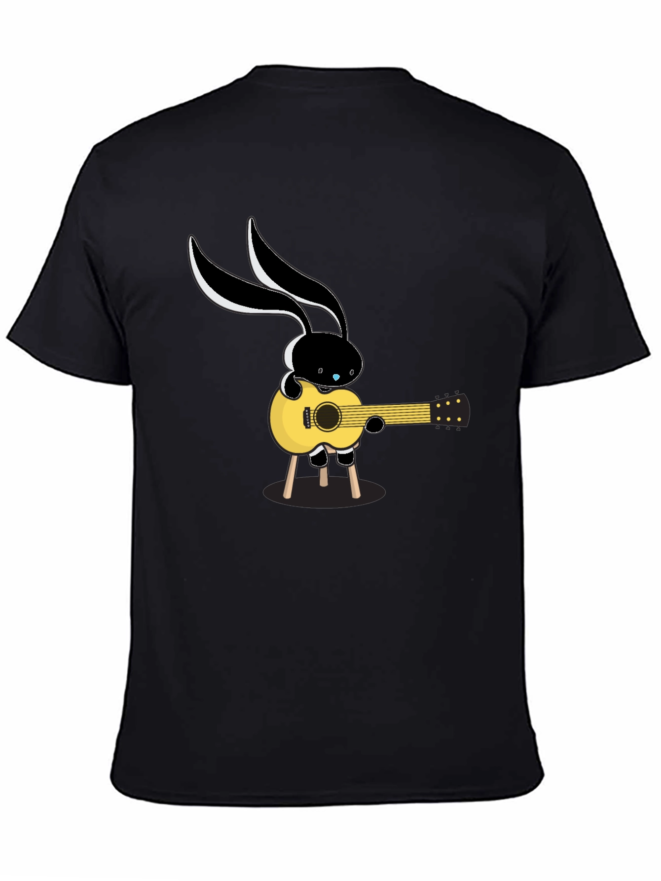 Black Cool Cartoon Bunny Guitarist Black T-Shirt view 4