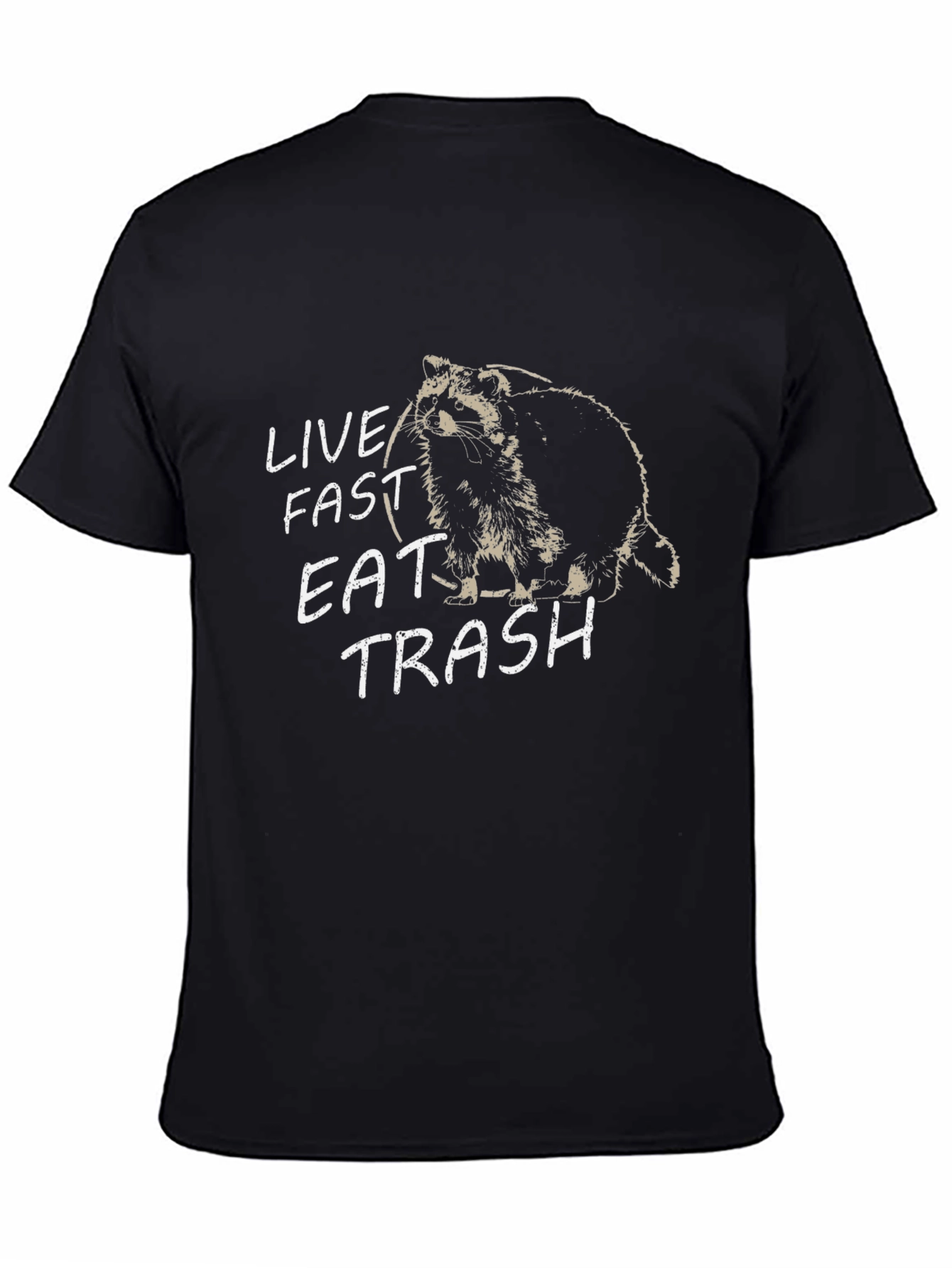 Black Live Fast Eat Trash Raccoon Graphic Tee view 4
