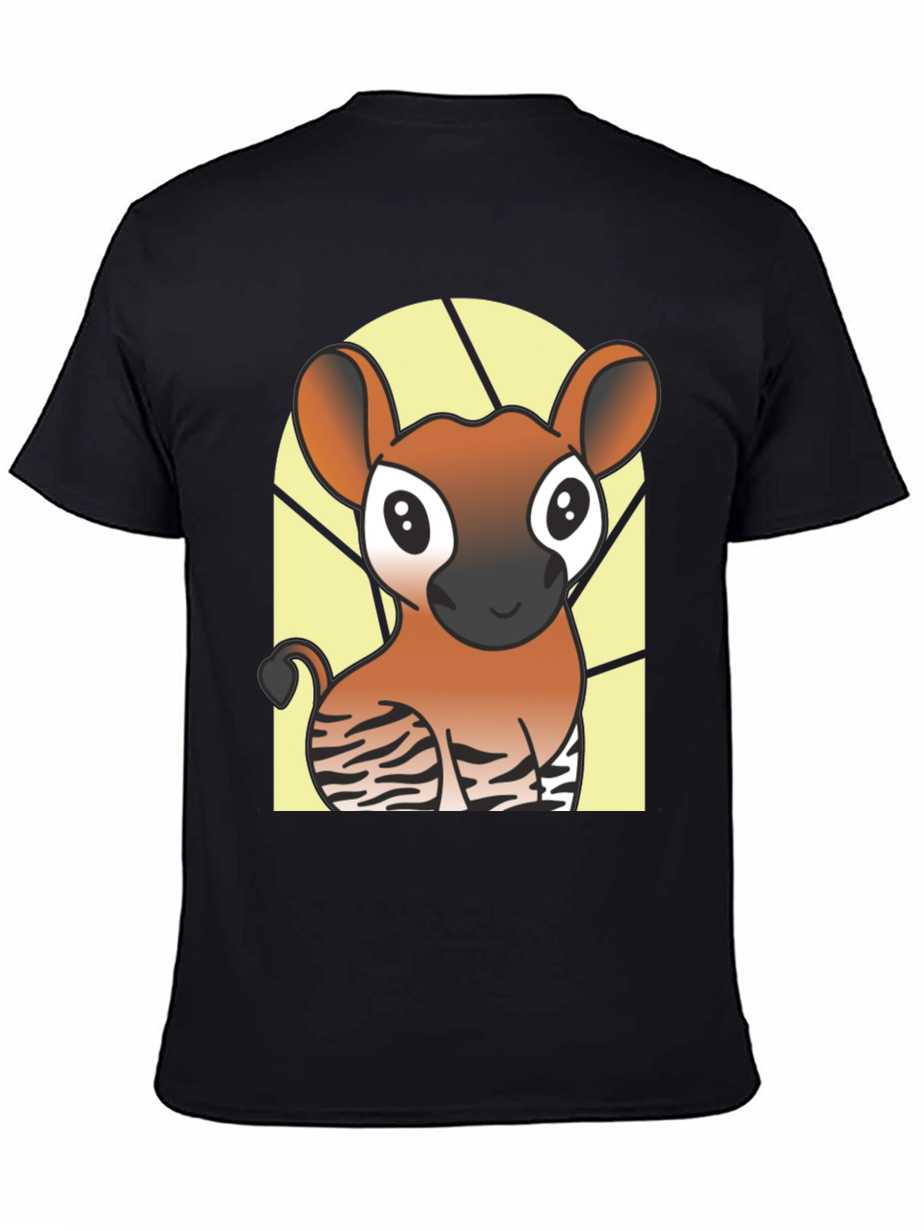 Black Cute Okapi Cartoon Black T-Shirt view 4