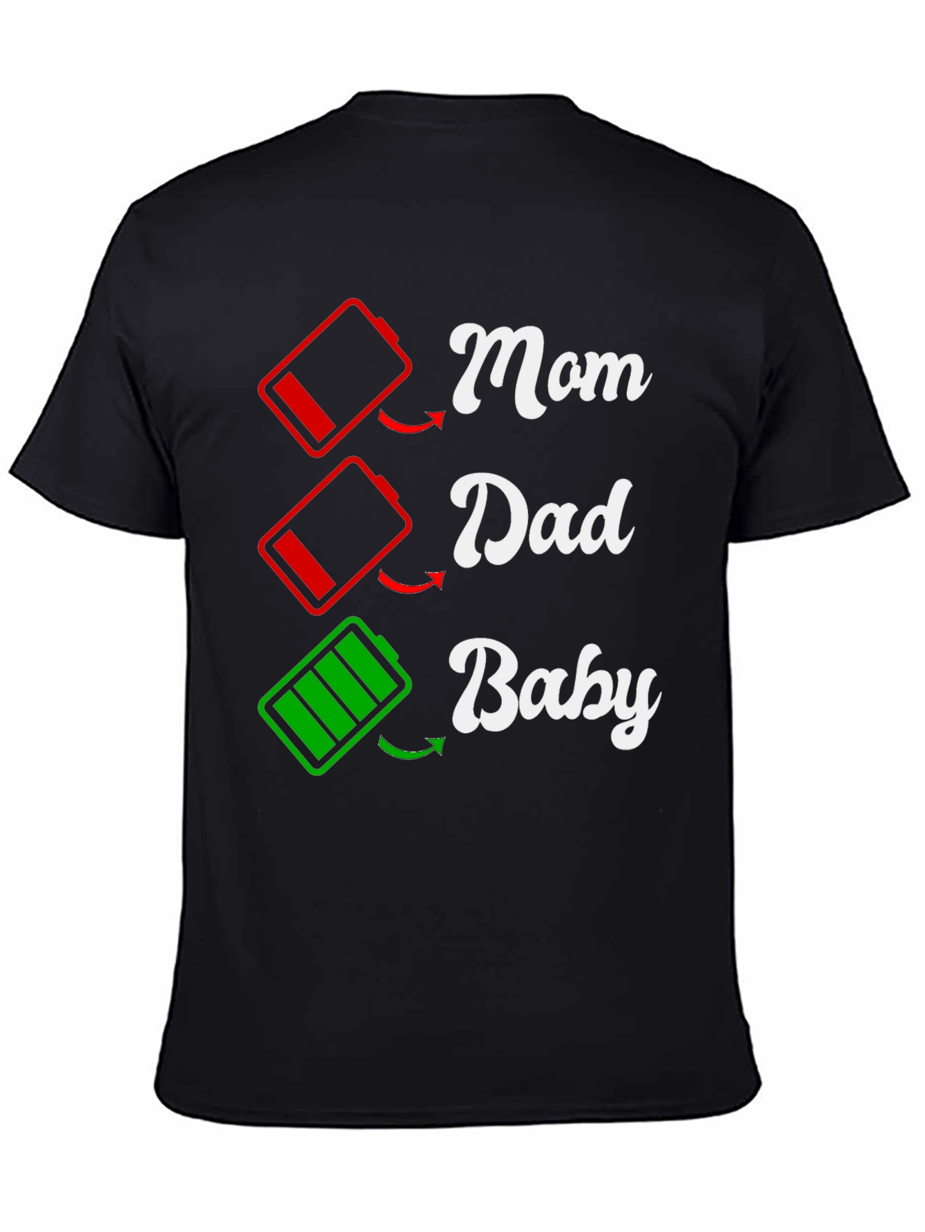 Black Funny Family Matching T-Shirt: Low Battery Mom Dad Baby  view 4