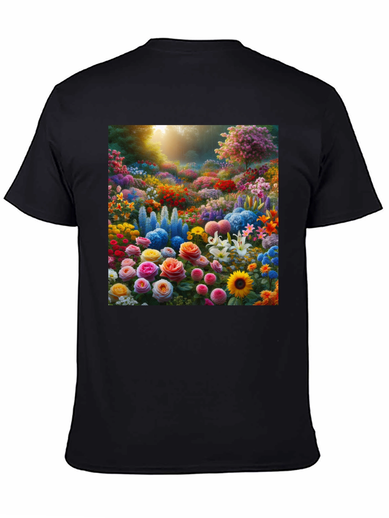 Black Floral Garden Print Crew Neck T-Shirt view 4