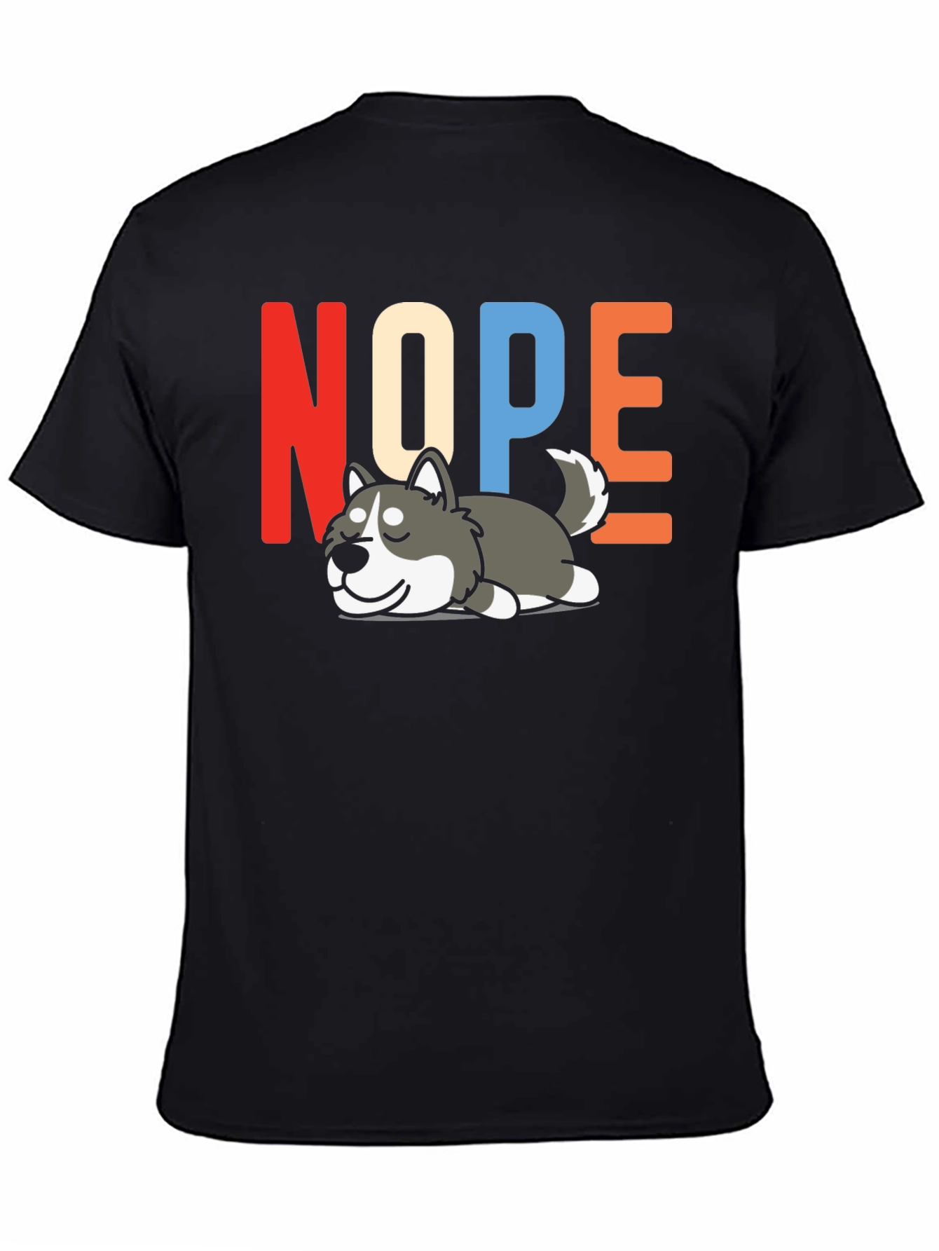 Black Nope Husky T-Shirt - Funny Lazy Dog Graphic Tee view 4
