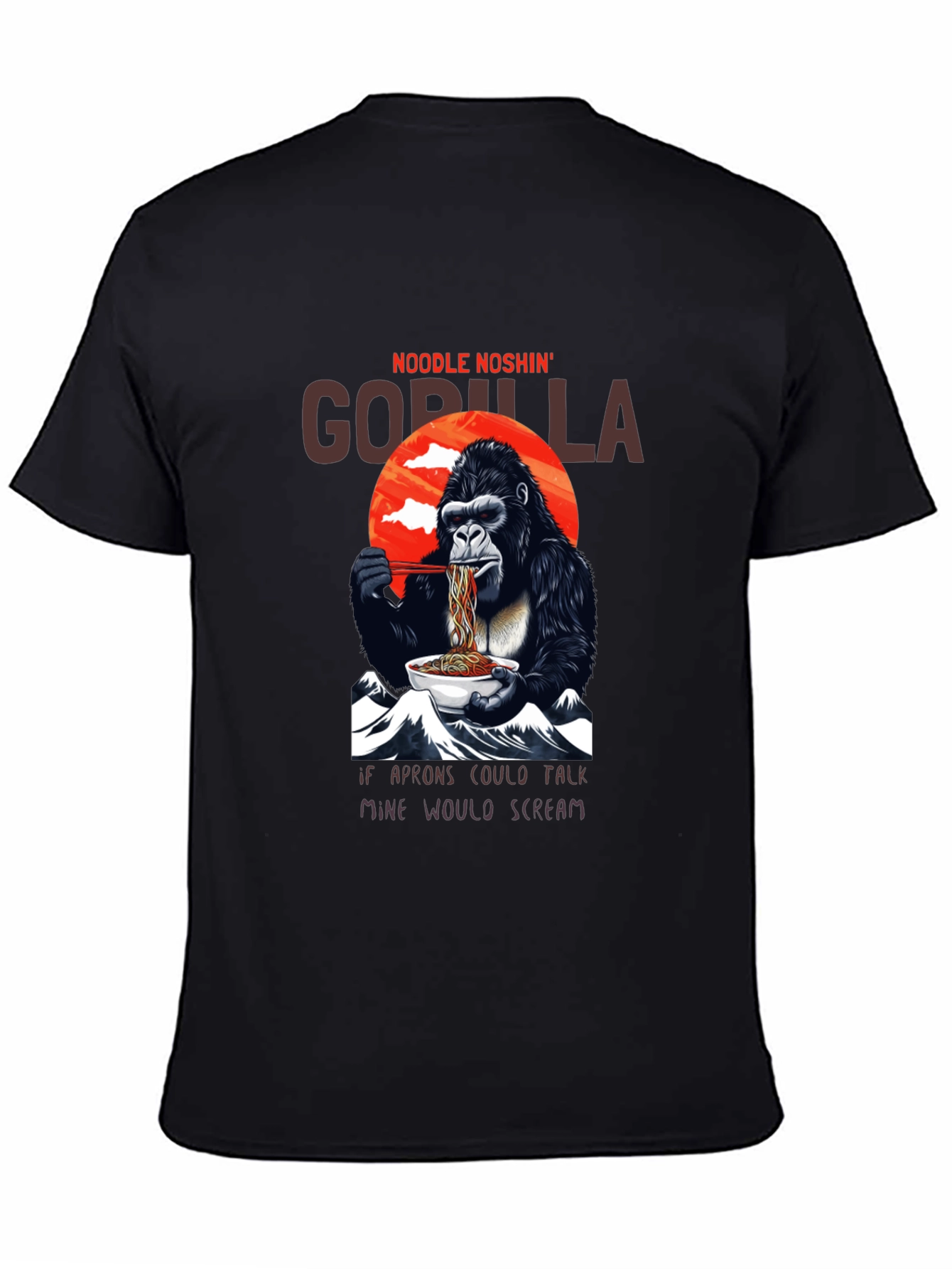 Black Noodle Noshing Gorilla T-Shirt view 4