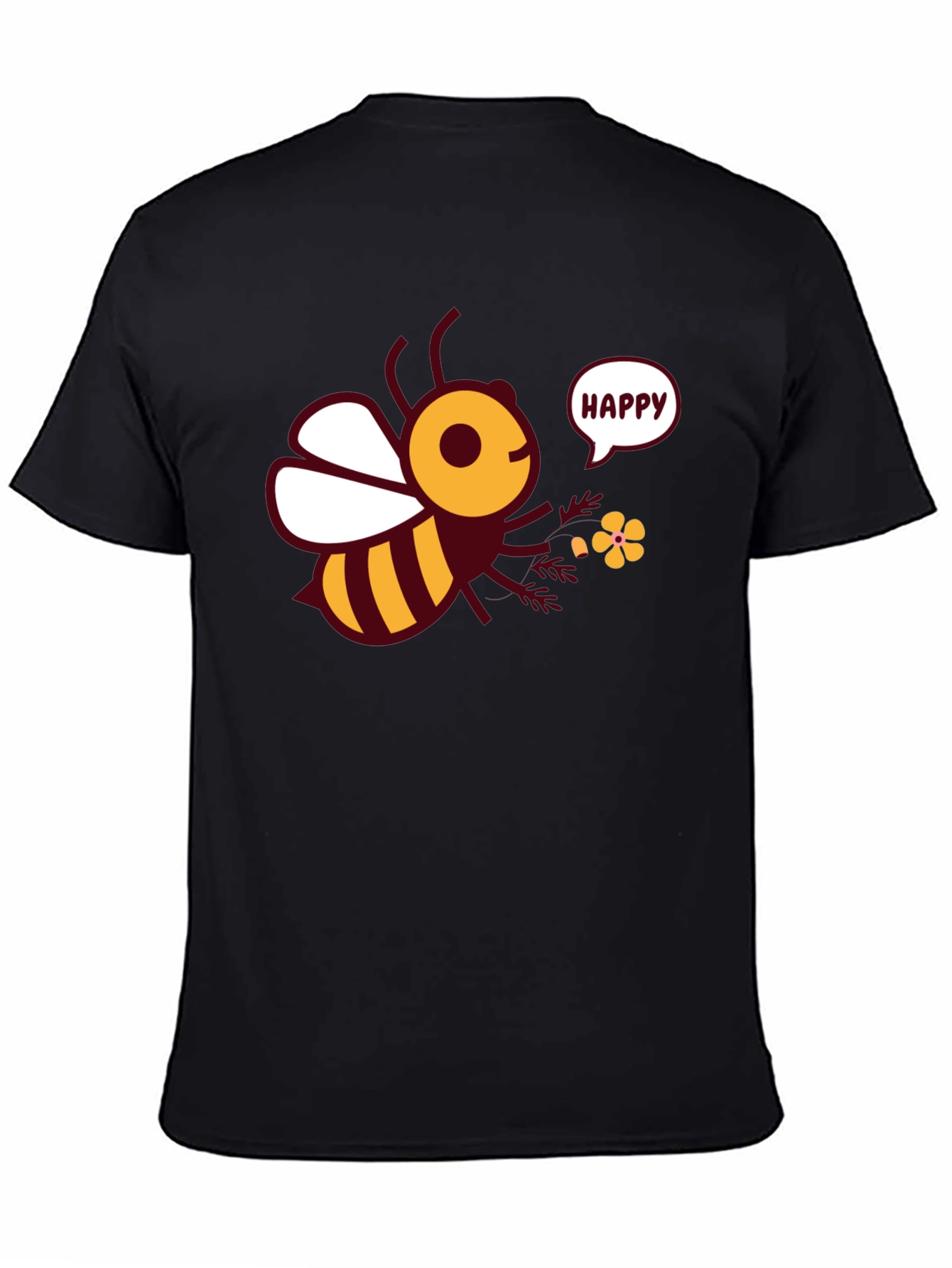 Black Happy Bee Graphic Tee - Men's Black T-Shirt view 4