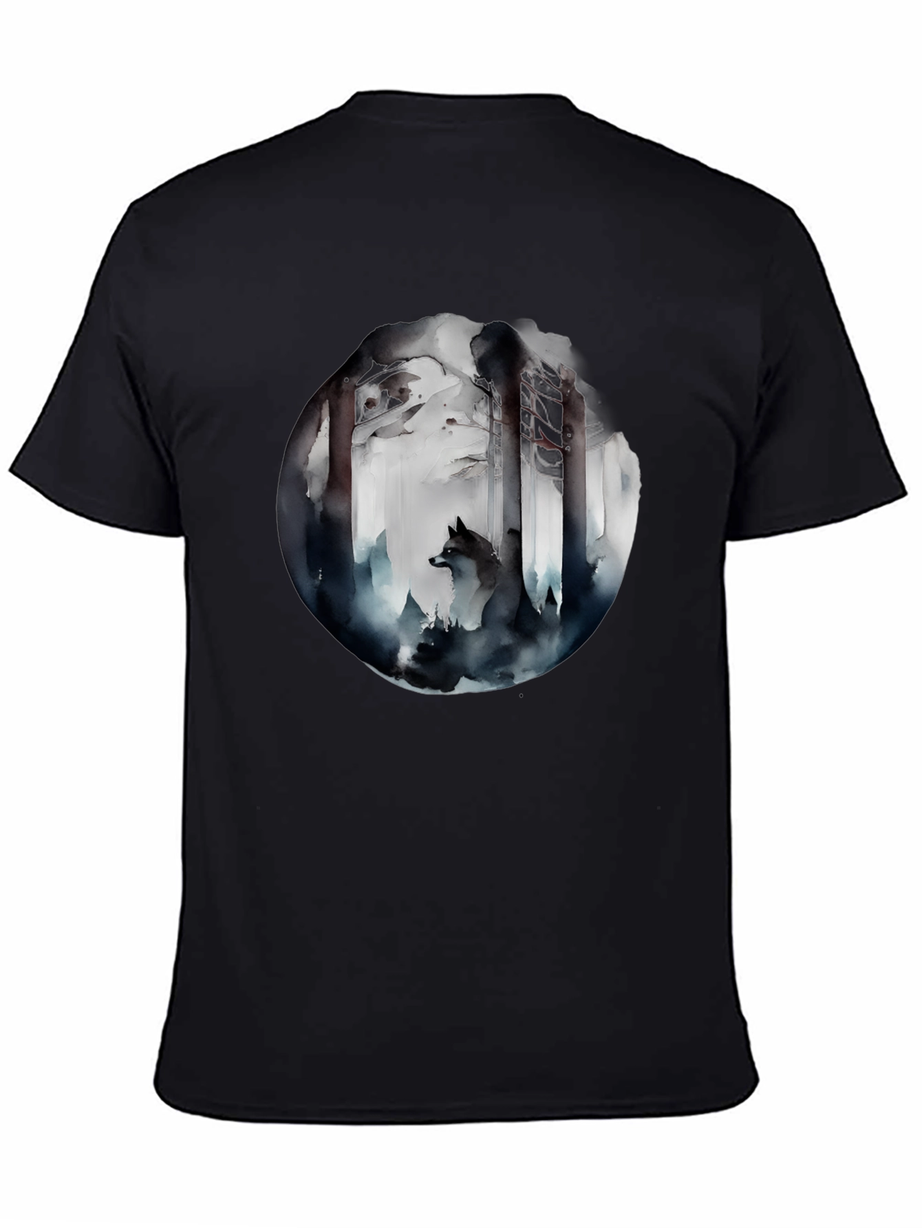 Black Mystic Forest Wolf Graphic Tee - Black Cotton Blend view 4
