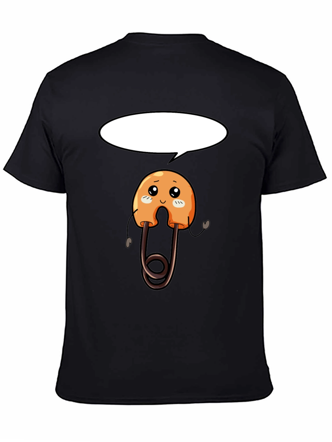 Black Cute Safety Pin Cartoon Black T-Shirt view 4