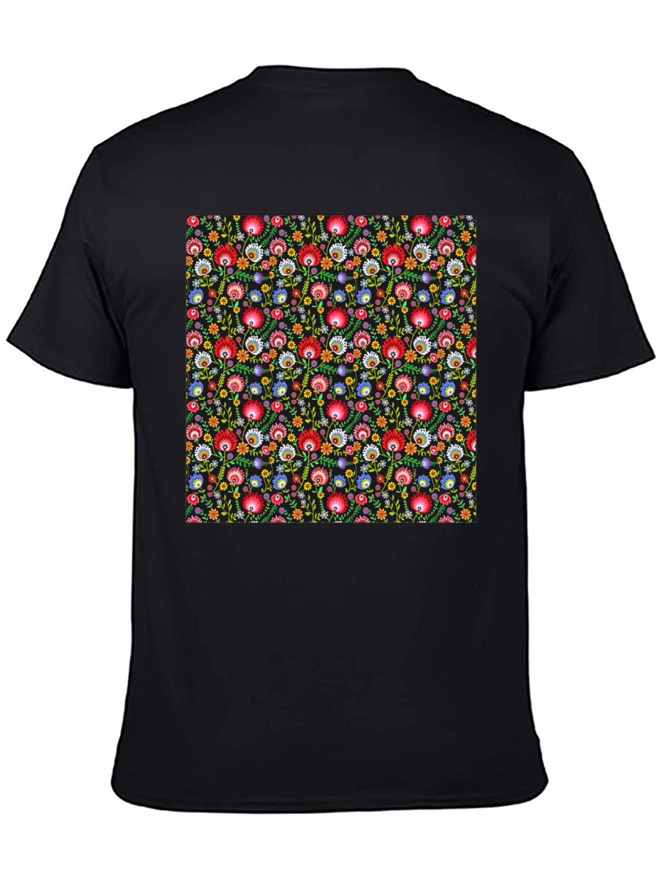 Black Floral Pattern T-Shirt - Vibrant Design view 4