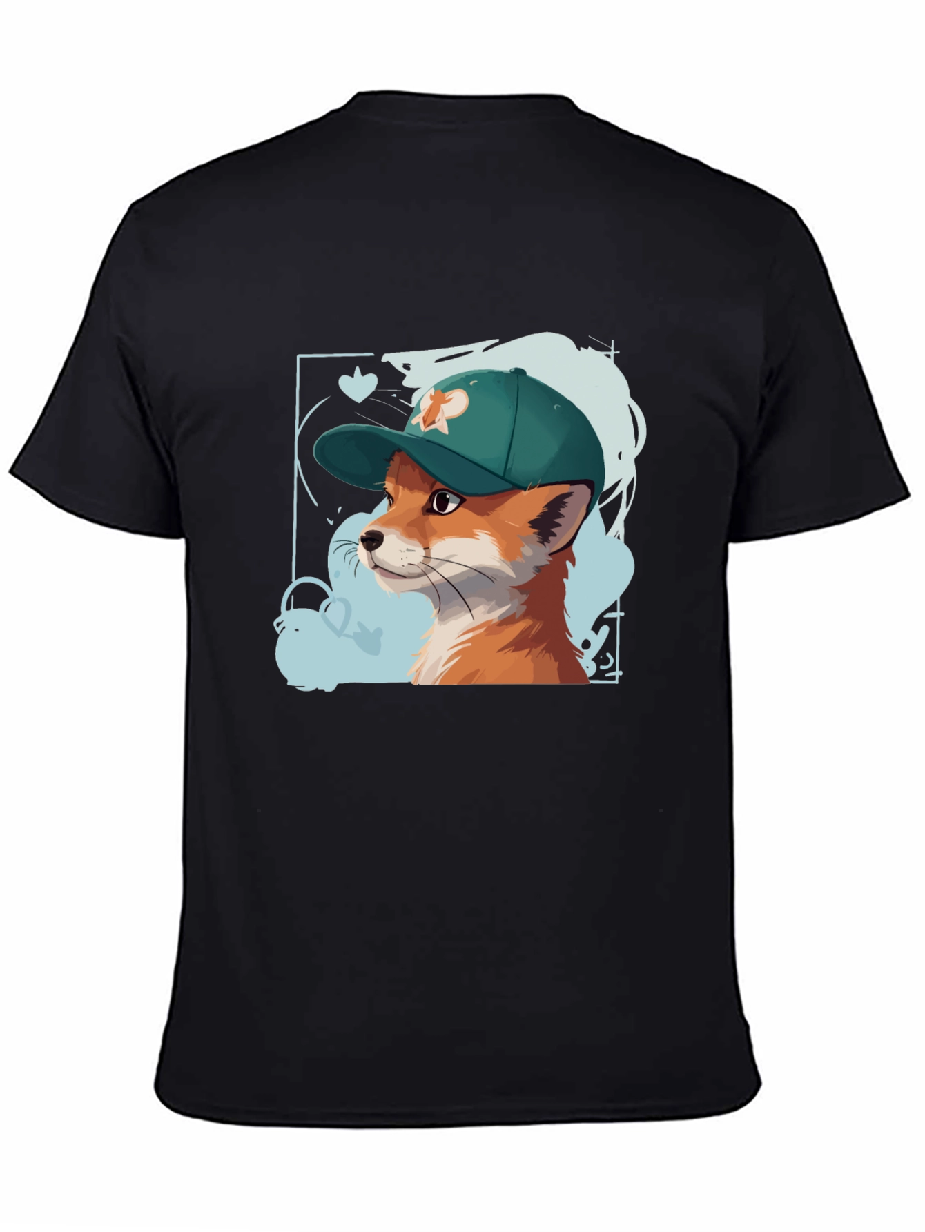 Black Cool Fox Tee: Graphic Print Cotton T-Shirt view 4
