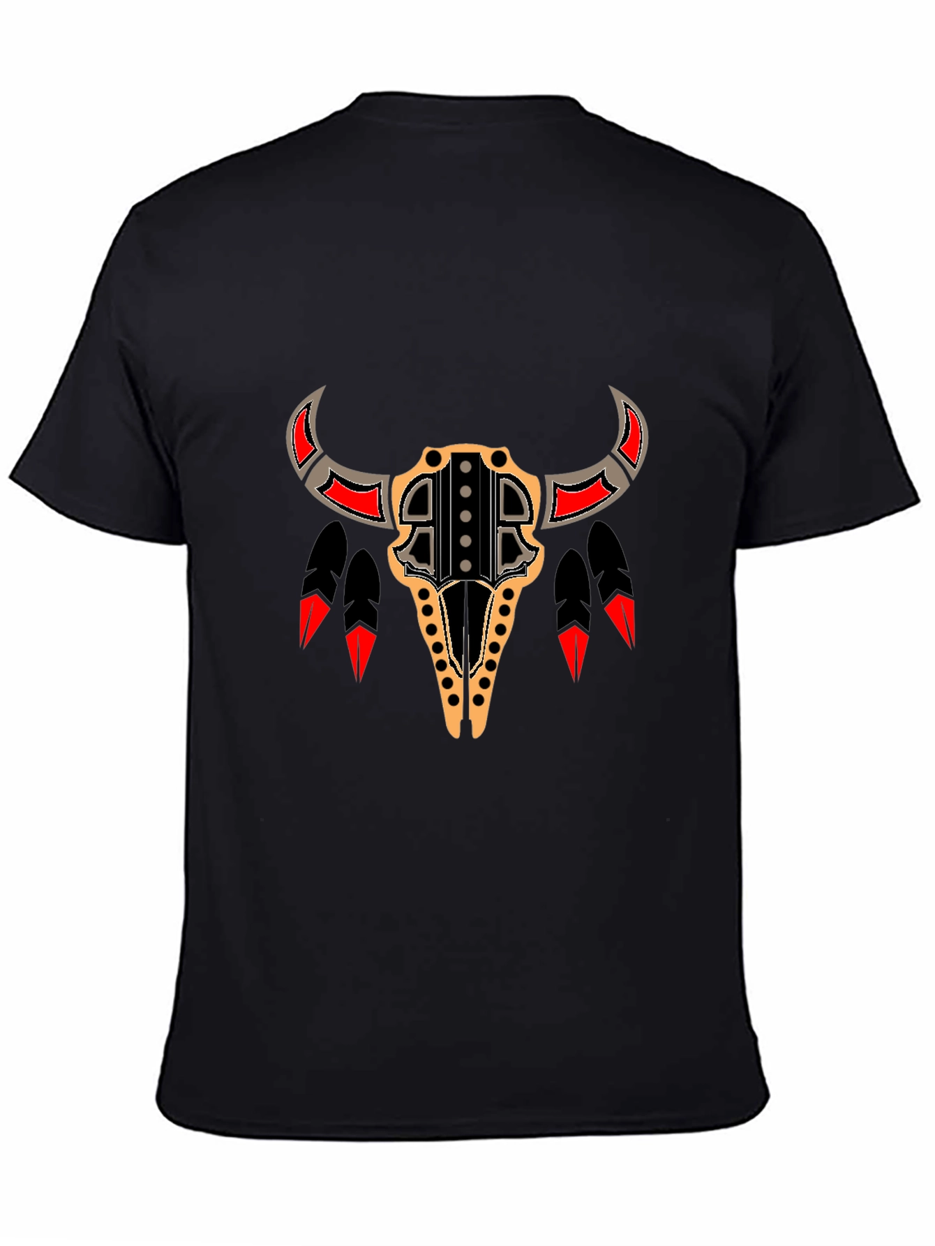 Black Tribal Bull Skull Graphic Tee - Black view 4