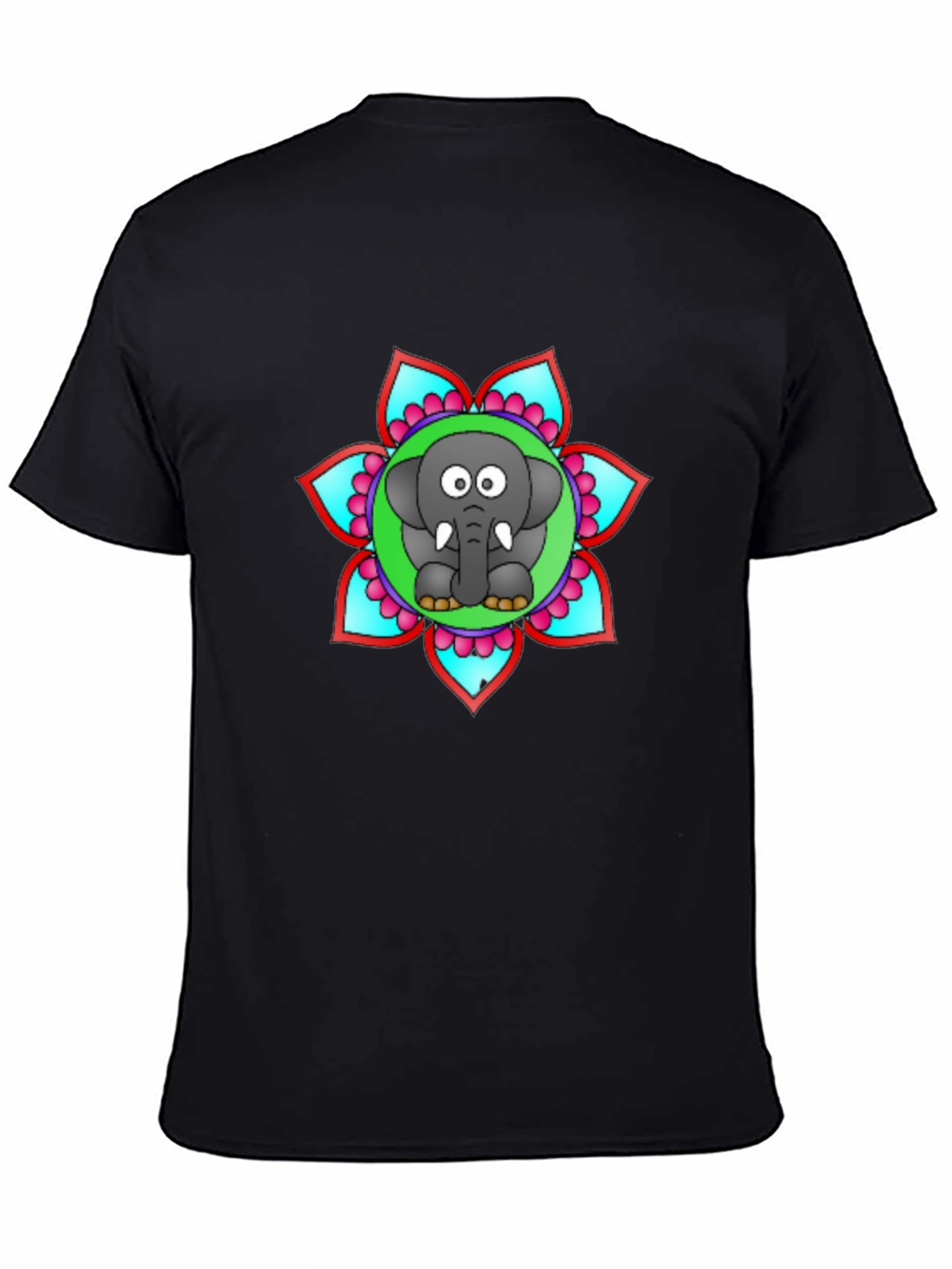 Black Cartoon Elephant Mandala Graphic Black T-Shirt view 4