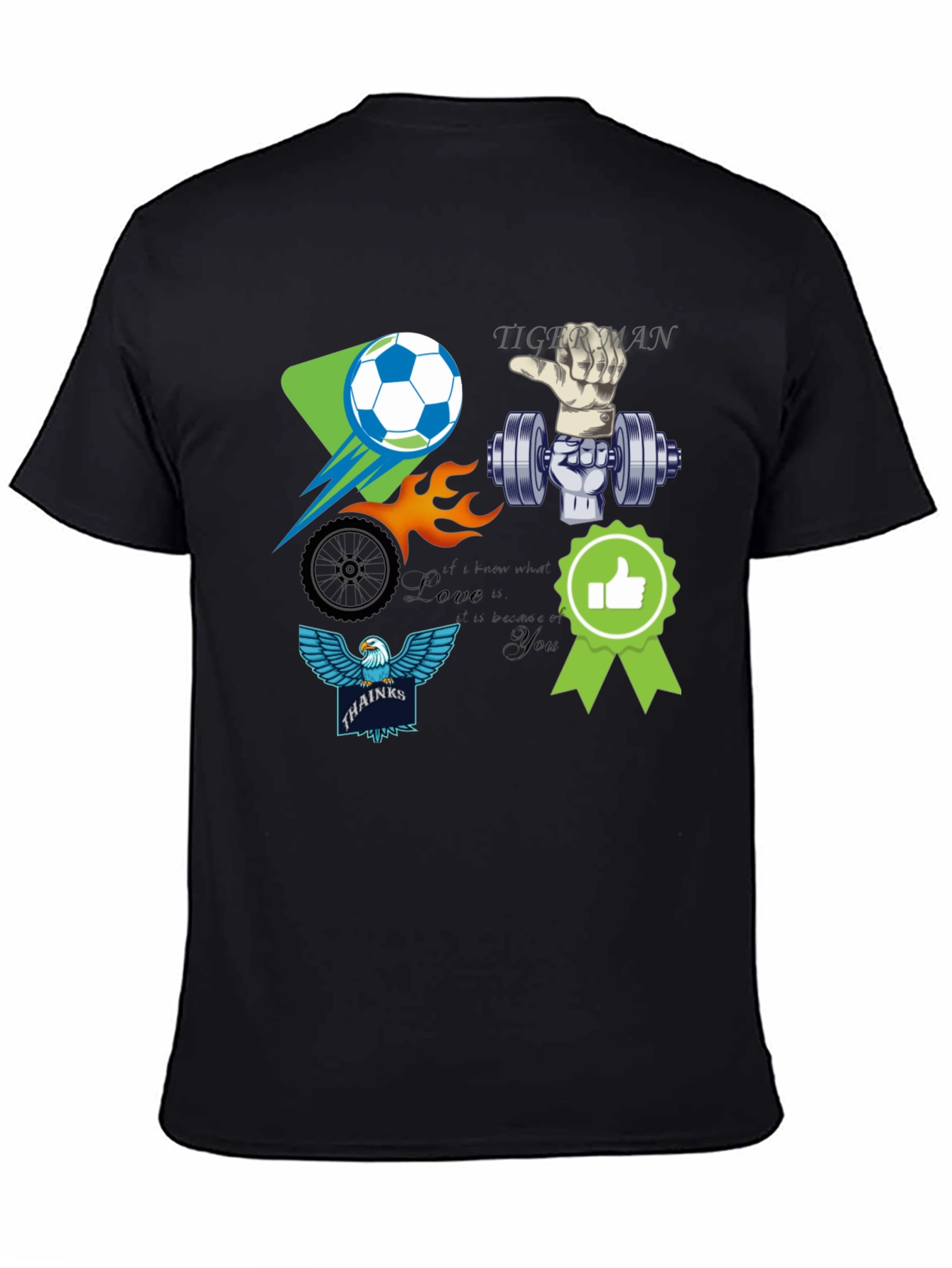 Black Unique Graphic T-Shirt - Soccer, Gym, Eagle Design view 4