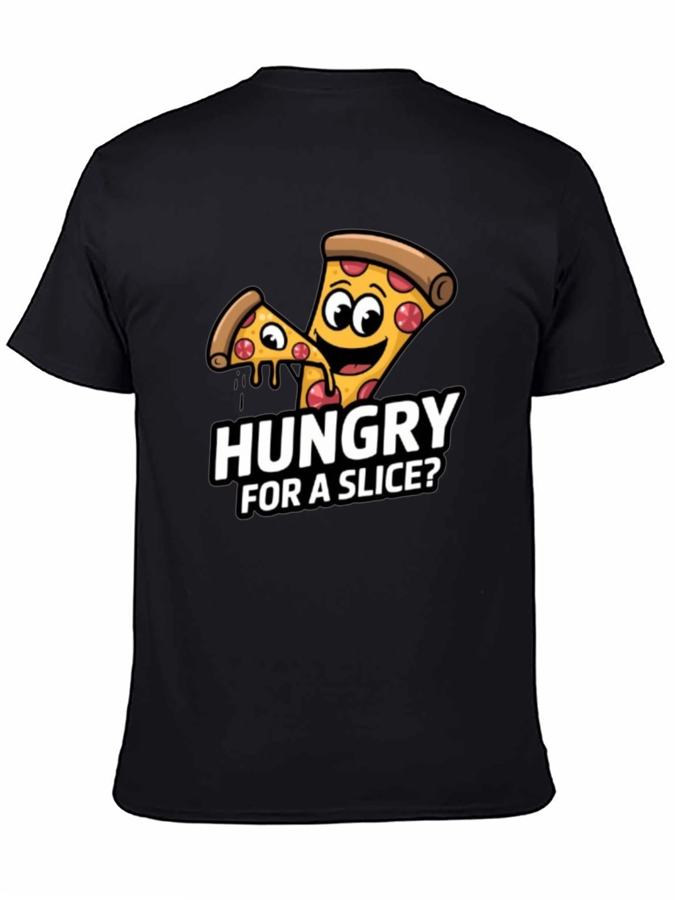 Black Hungry For a Slice? Pizza Graphic T-Shirt view 4