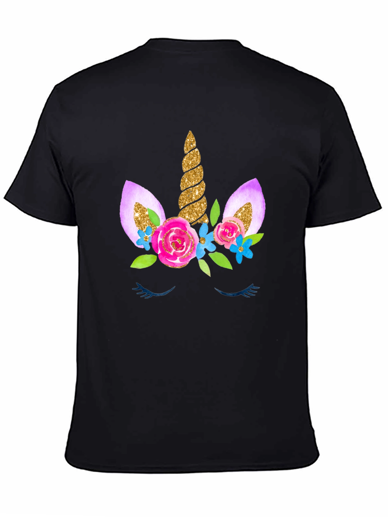 Black Unicorn Floral T-Shirt - Black Cotton Tee view 4