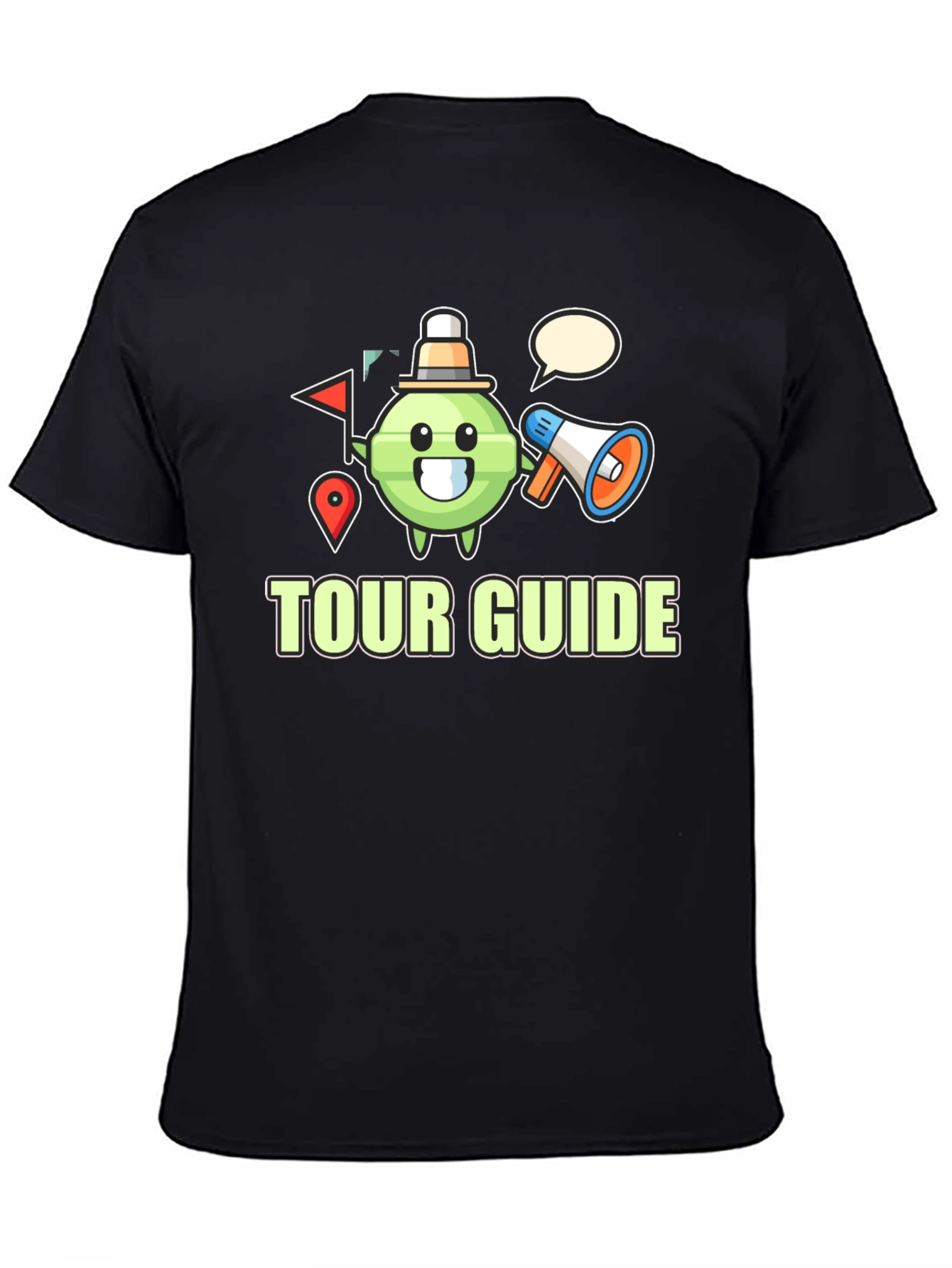 Black Tour Guide Cartoon Graphic Black T-Shirt view 4